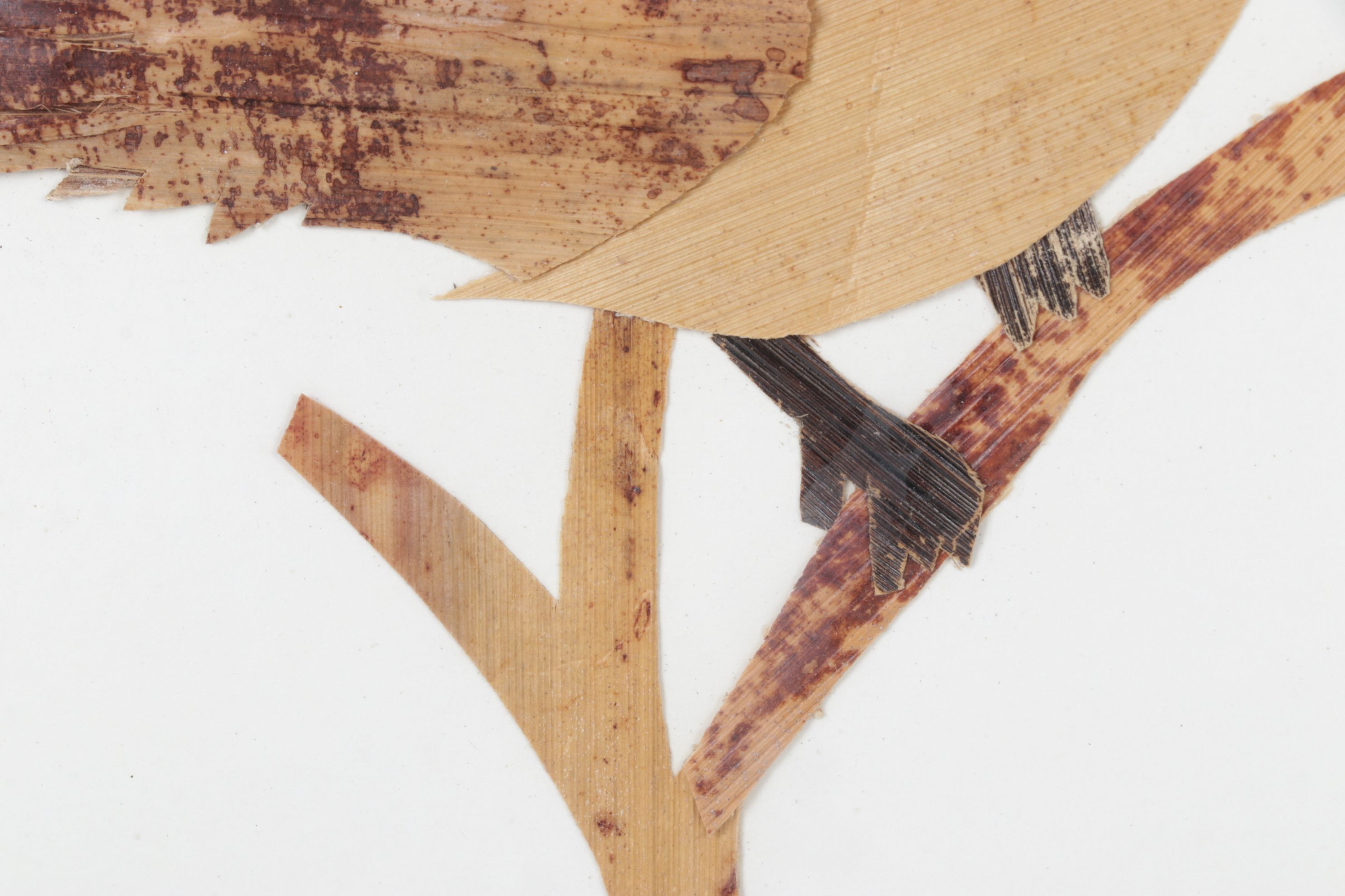 Banana Leaf Collage Mosaic of a Bird Perched in a Tree, Late 20th Century