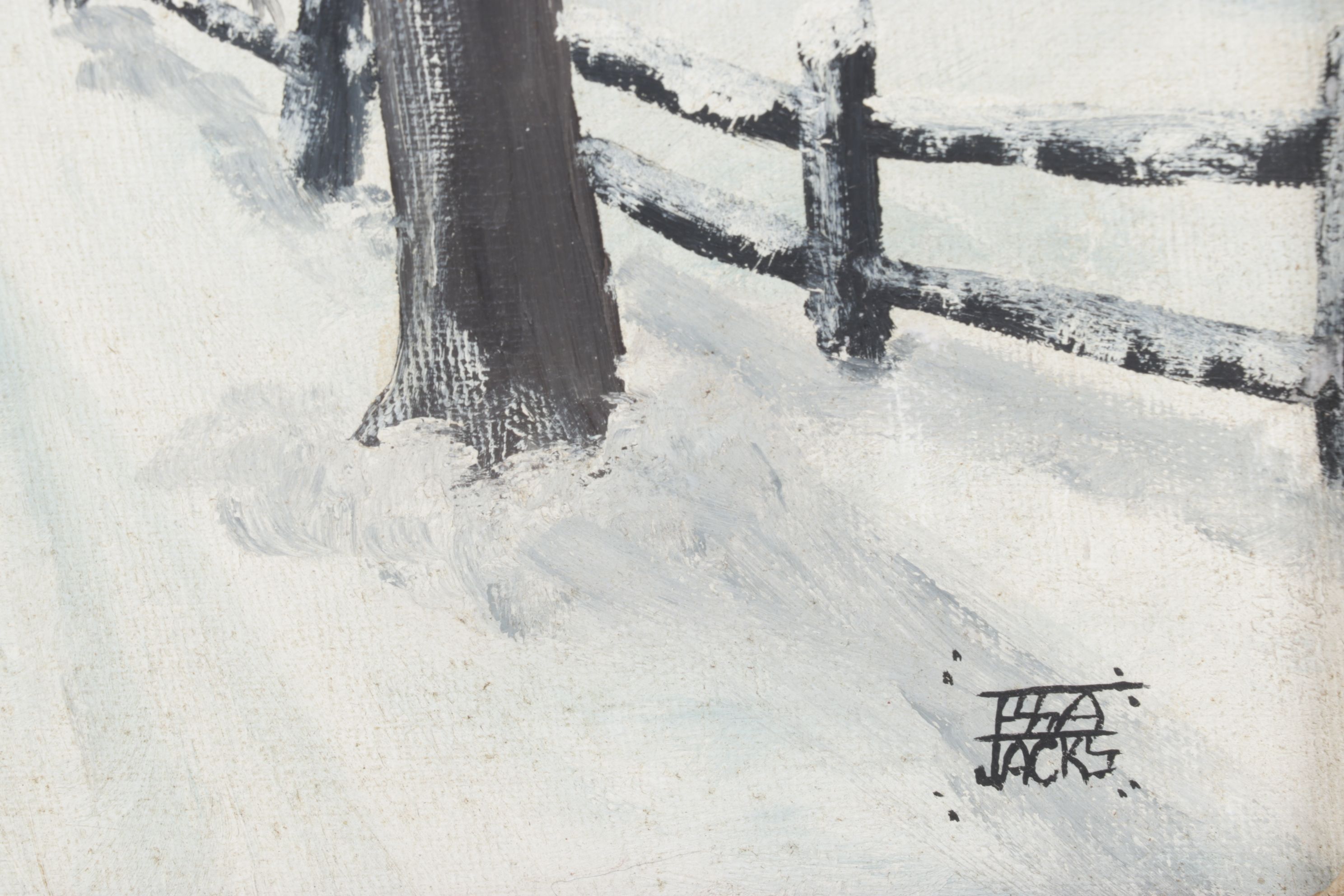 Tessa Jacks Oil Painting of a Moonlit Snow Trodden Path and Secluded Farmhouses