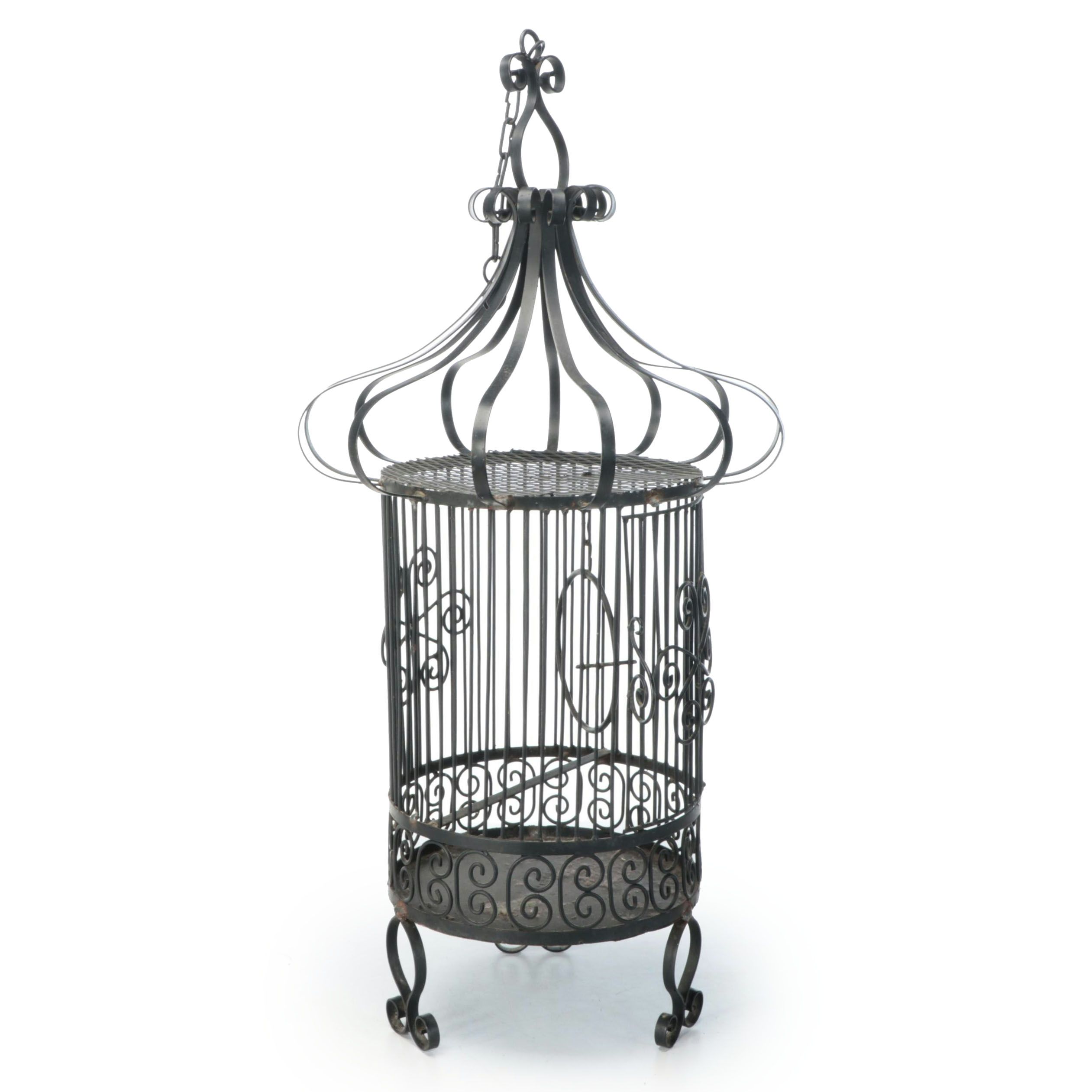 Victorian Style Wrought Iron Hanging Birdcage