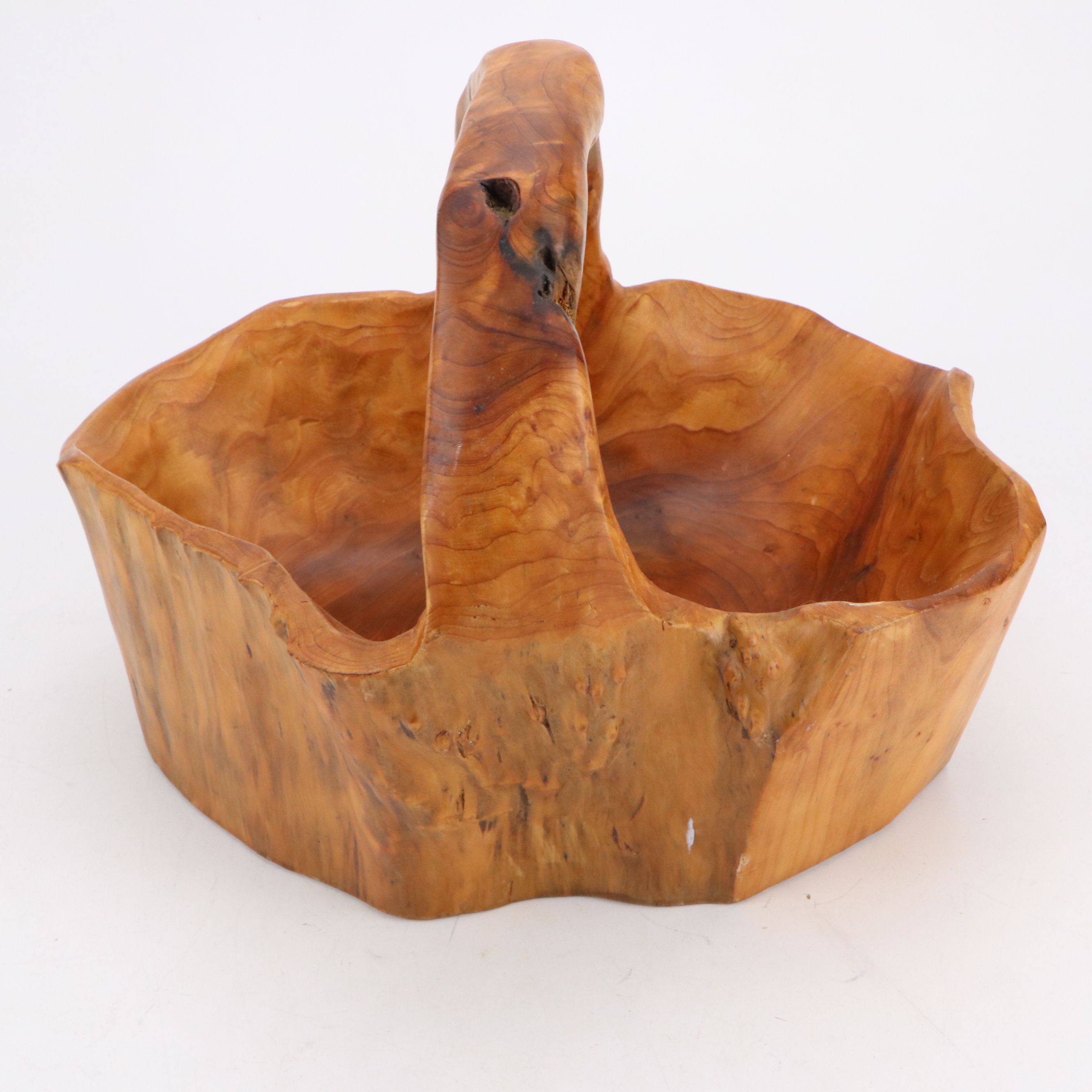 Hand-Carved Burl Wood Basket