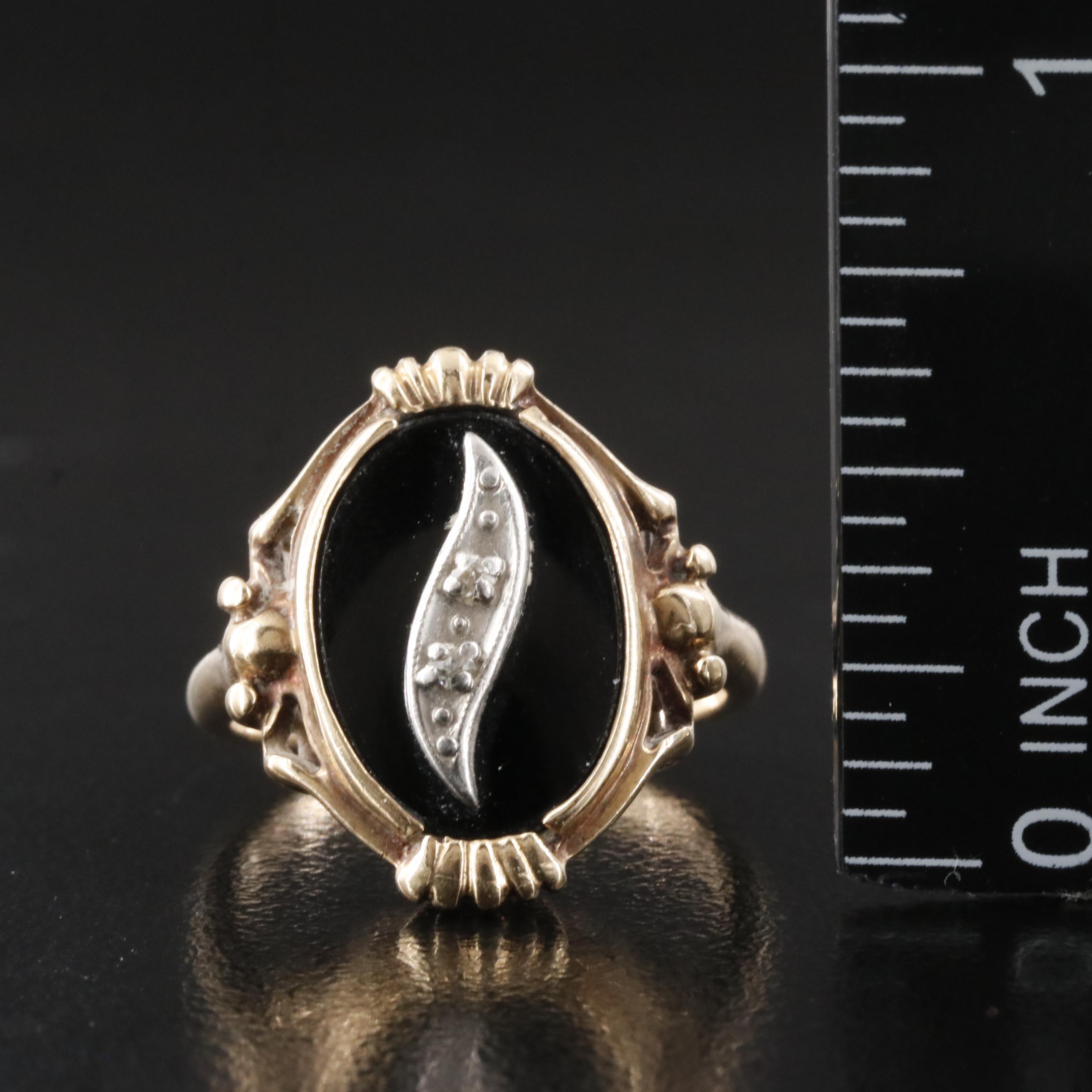Vintage 10K Black Onyx and Diamond Ring