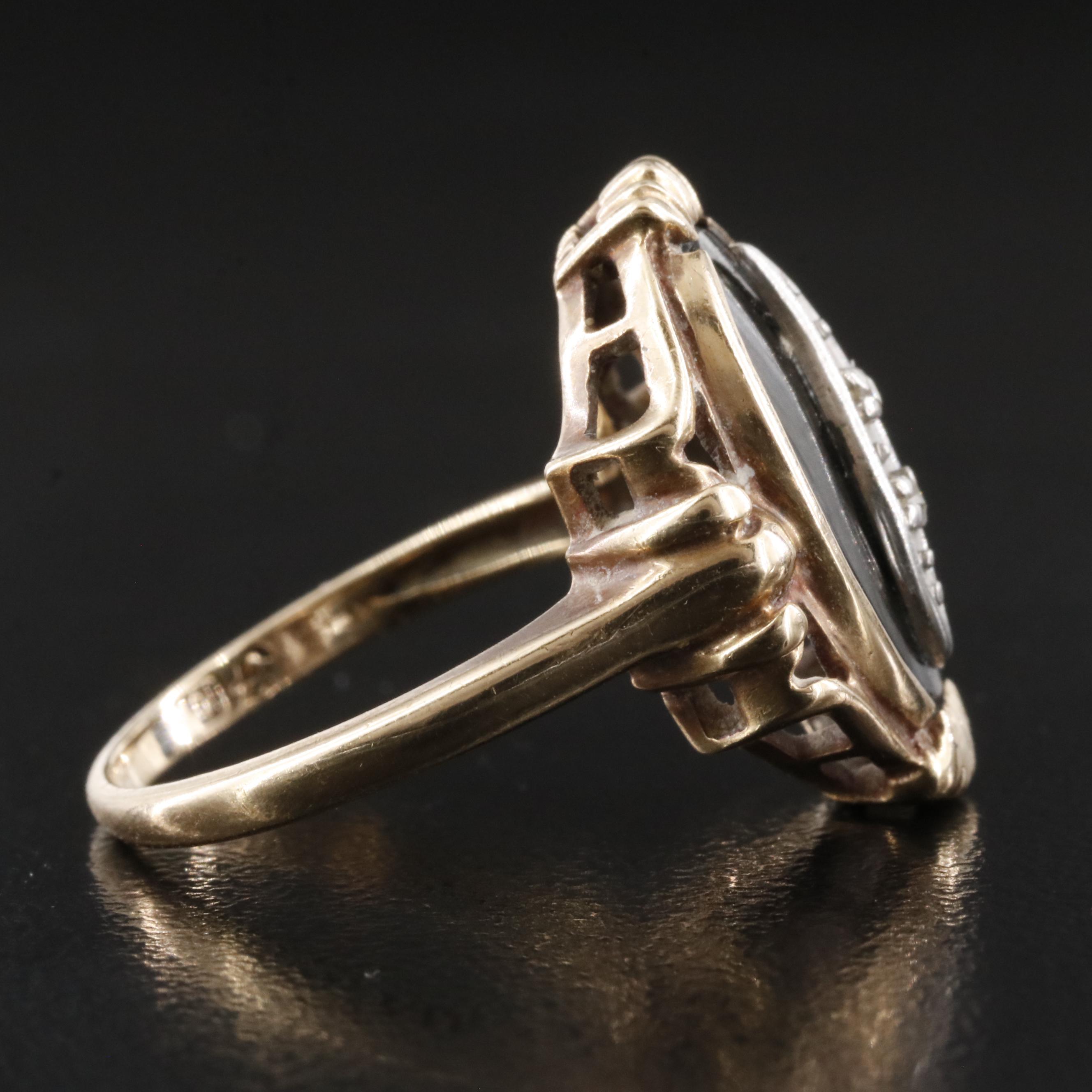Vintage 10K Black Onyx and Diamond Ring