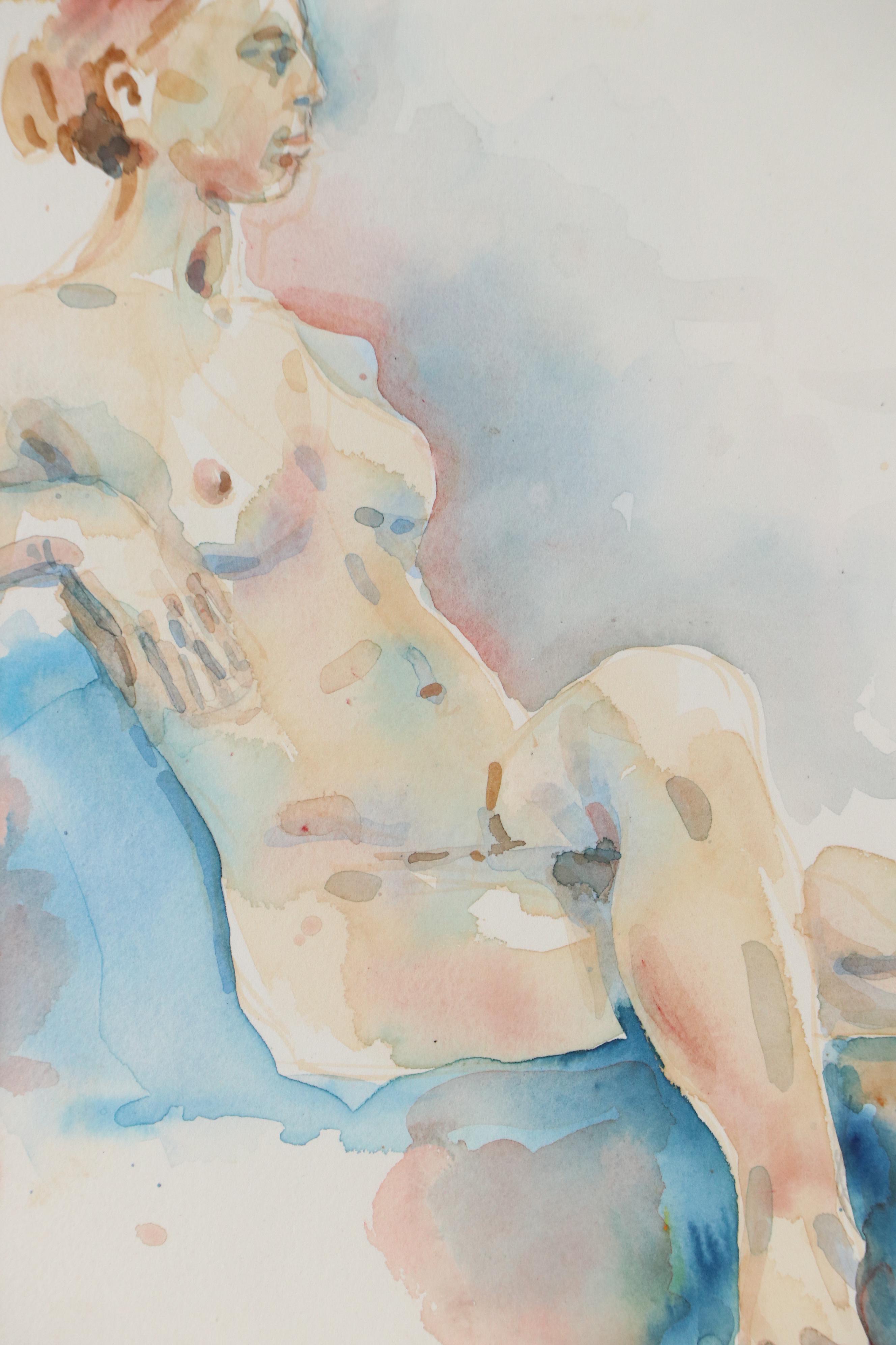 Raymond Zaplatar Watercolor Painting of Female Nude Portrait, 2012