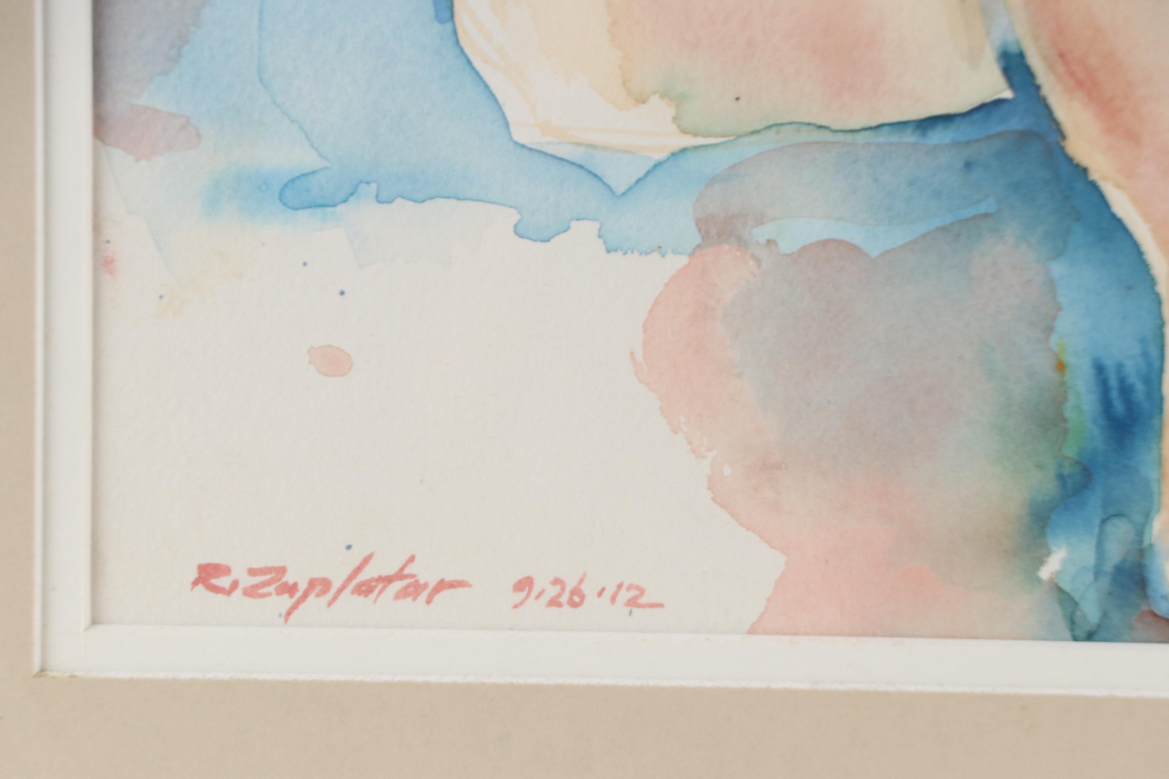 Raymond Zaplatar Watercolor Painting of Female Nude Portrait, 2012