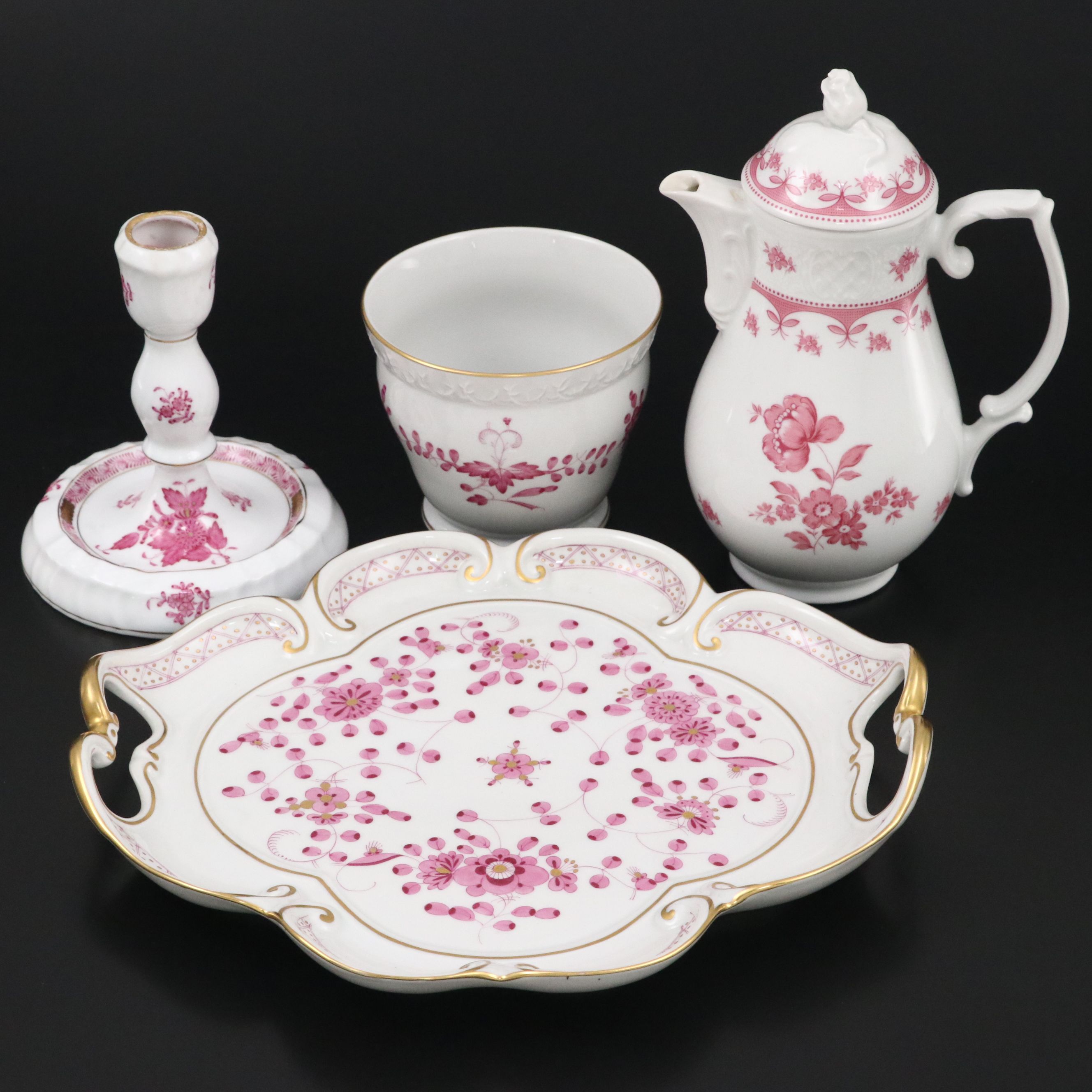 Meissen Porcelain Tray and Bowl with Other European Pink Floral Tableware