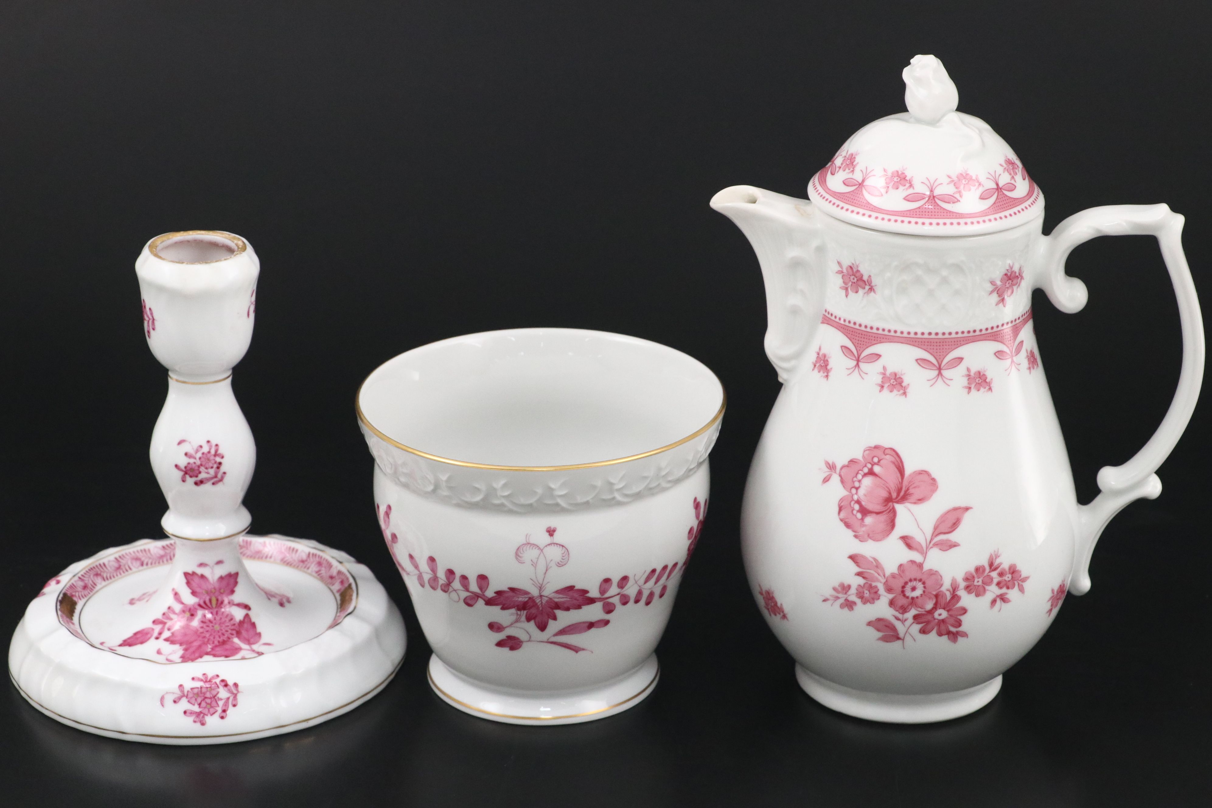 Meissen Porcelain Tray and Bowl with Other European Pink Floral Tableware