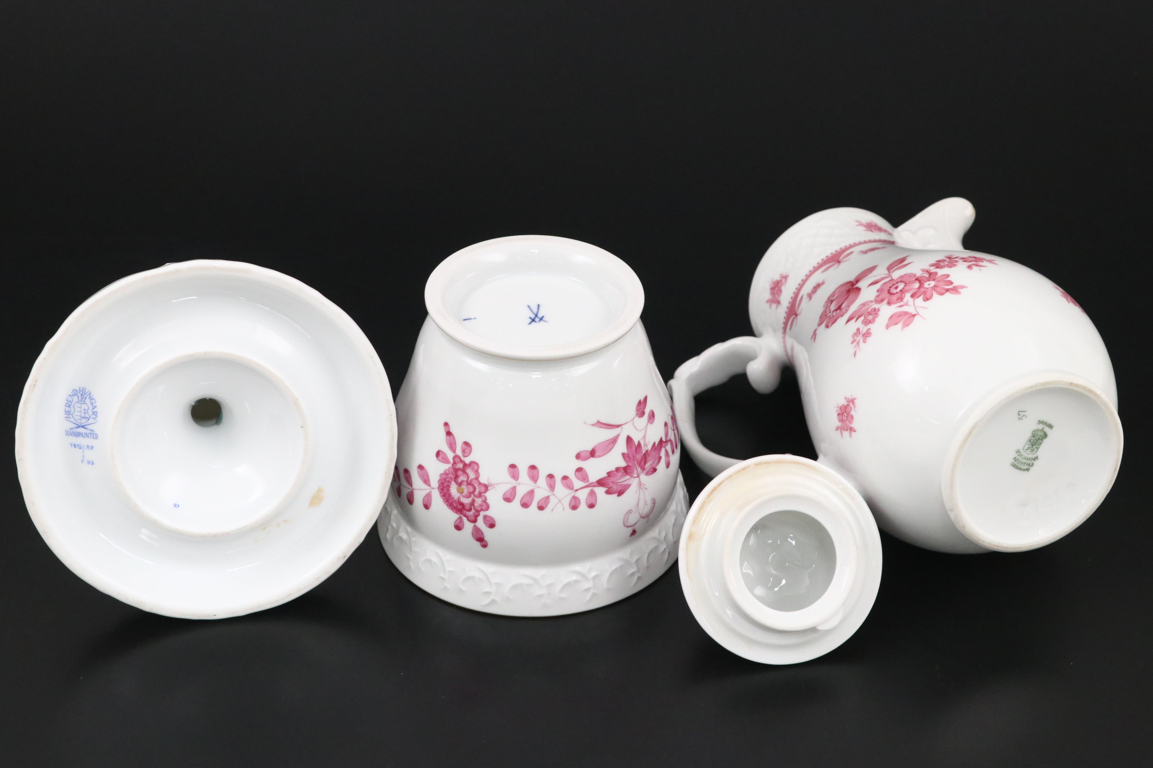 Meissen Porcelain Tray and Bowl with Other European Pink Floral Tableware