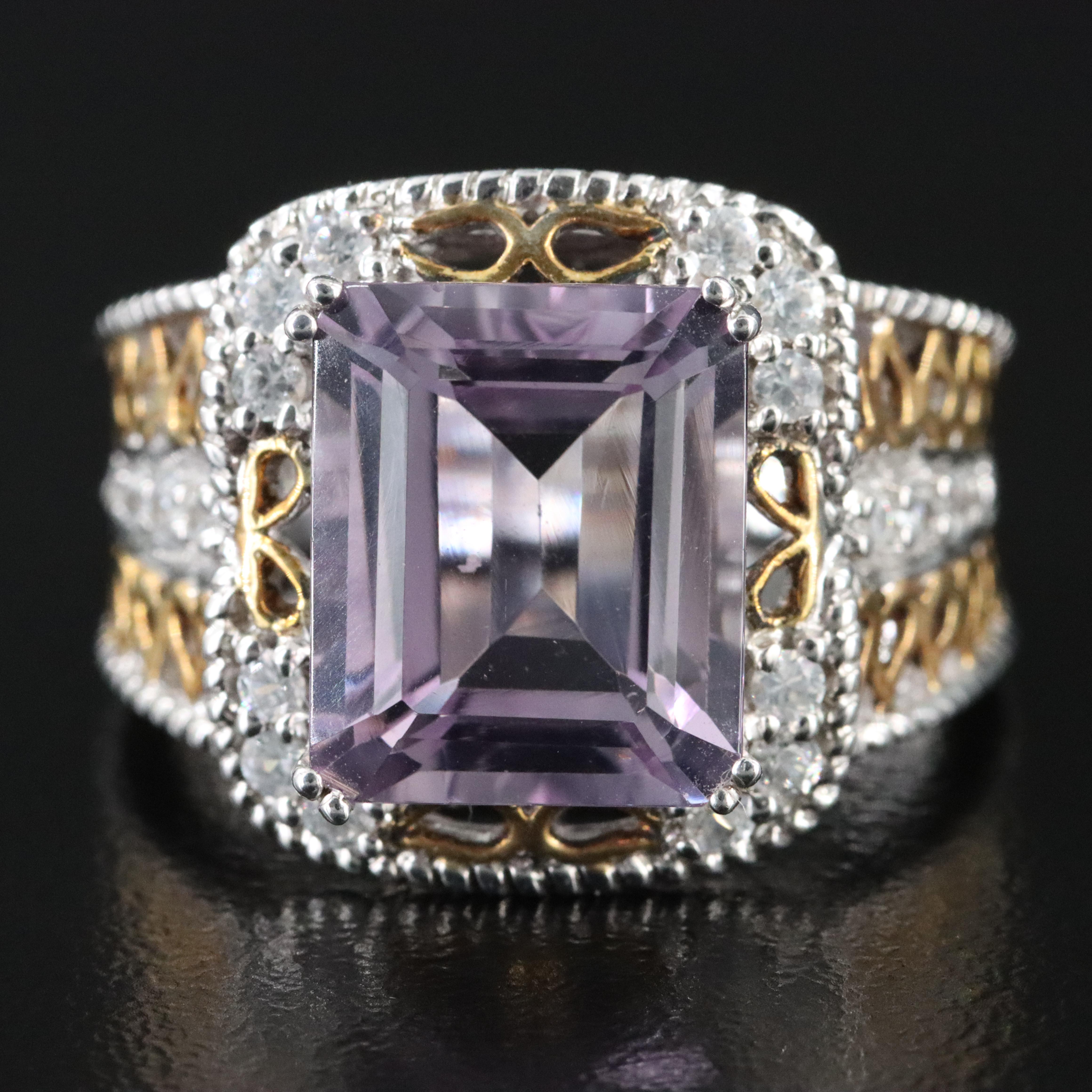 Sterling Amethyst and White Zircon Ring