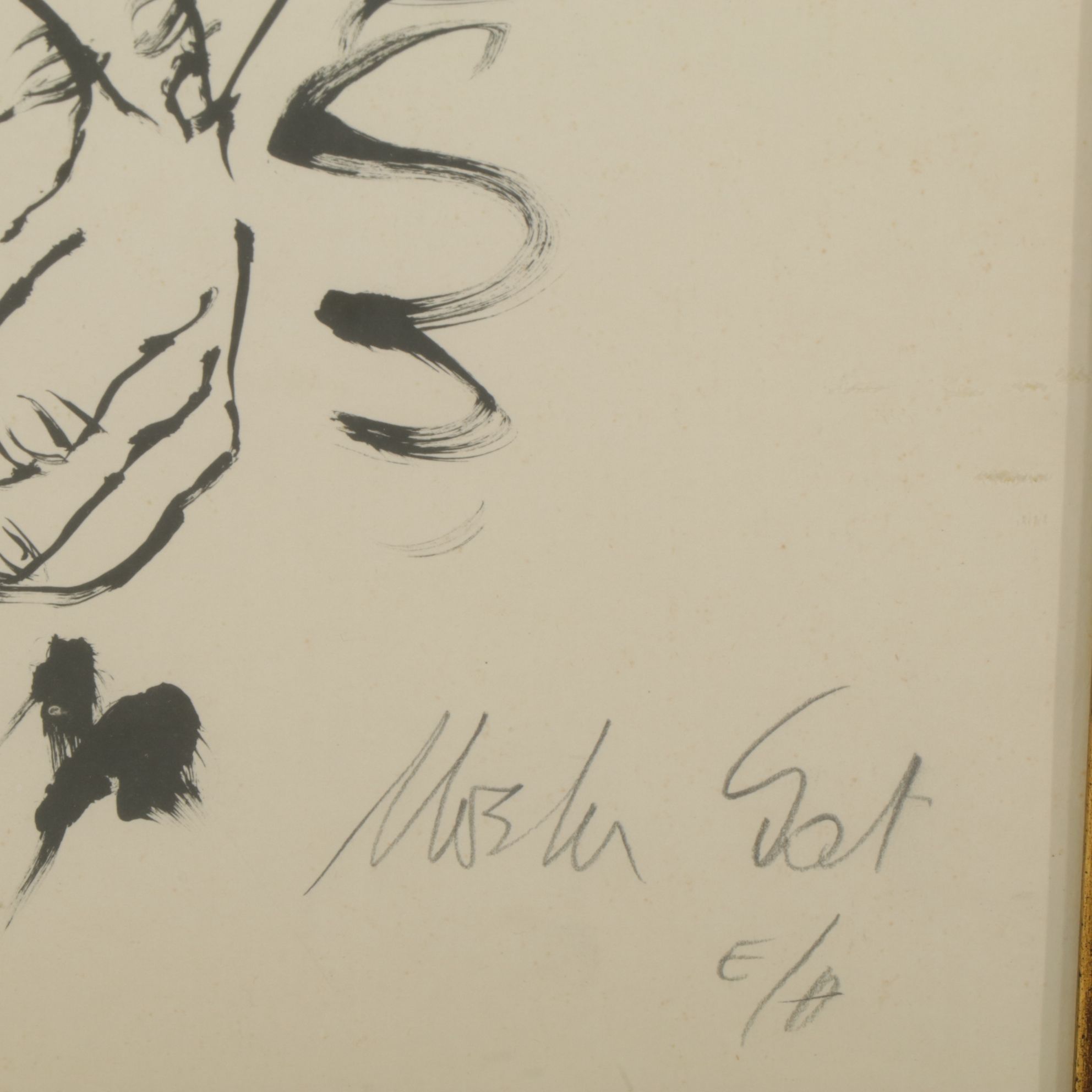 Moshe Gat Line Drawn Lithograph Portrait of Young Girl, Late 20th Century