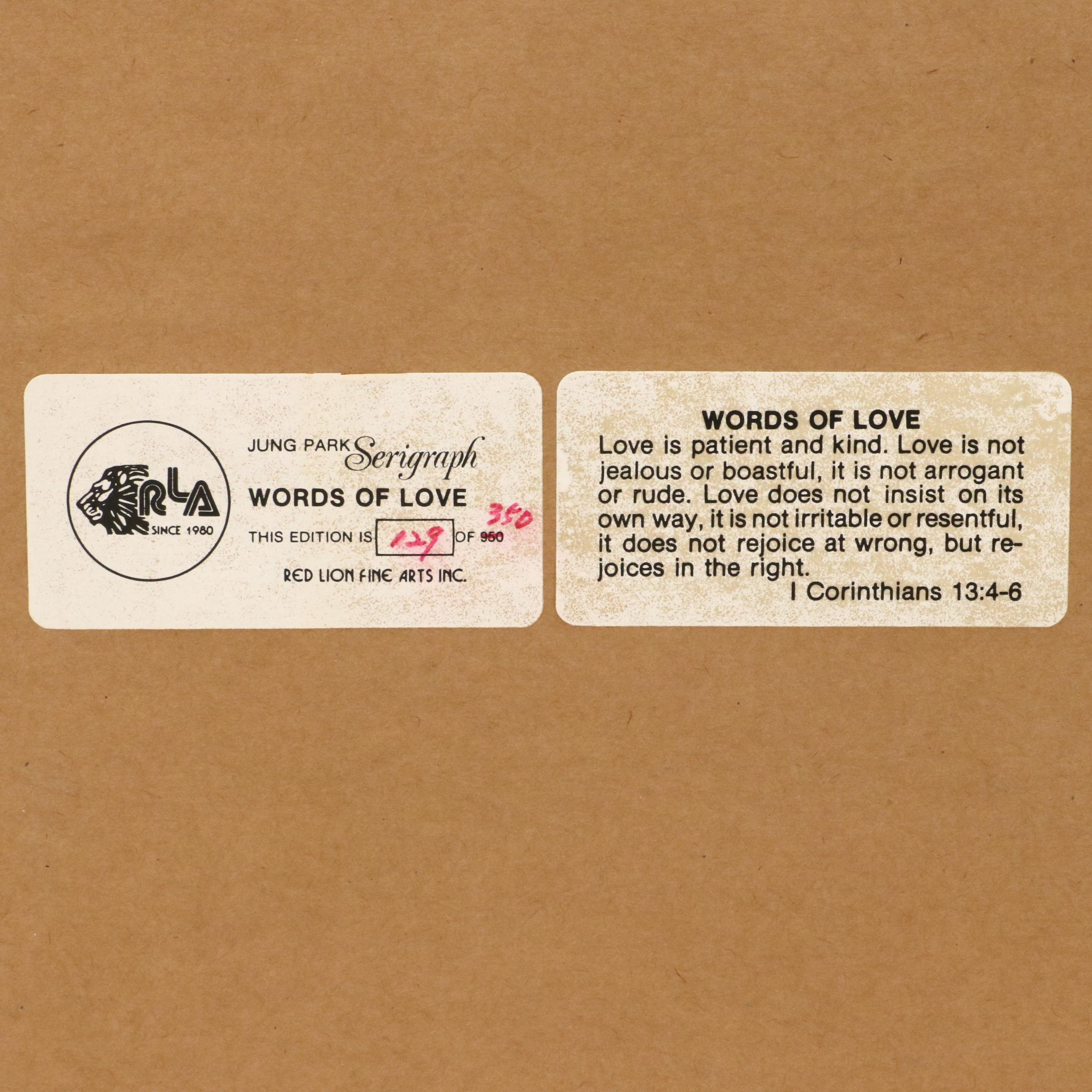 Jung Park Serigraph "Words of Love," Circa 1980