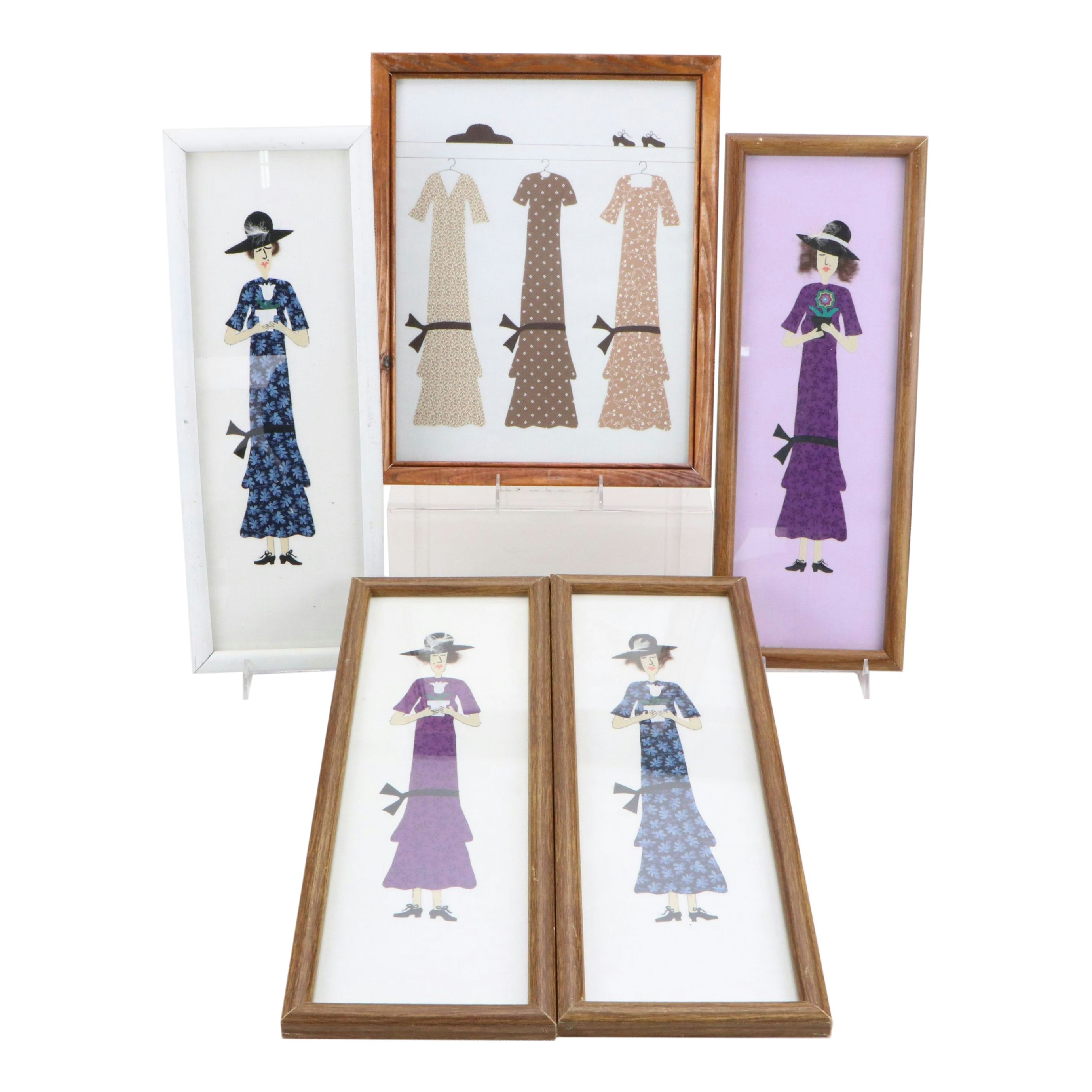 Handcrafted Fabric Appliqué Vintage Style Ladies in Dresses