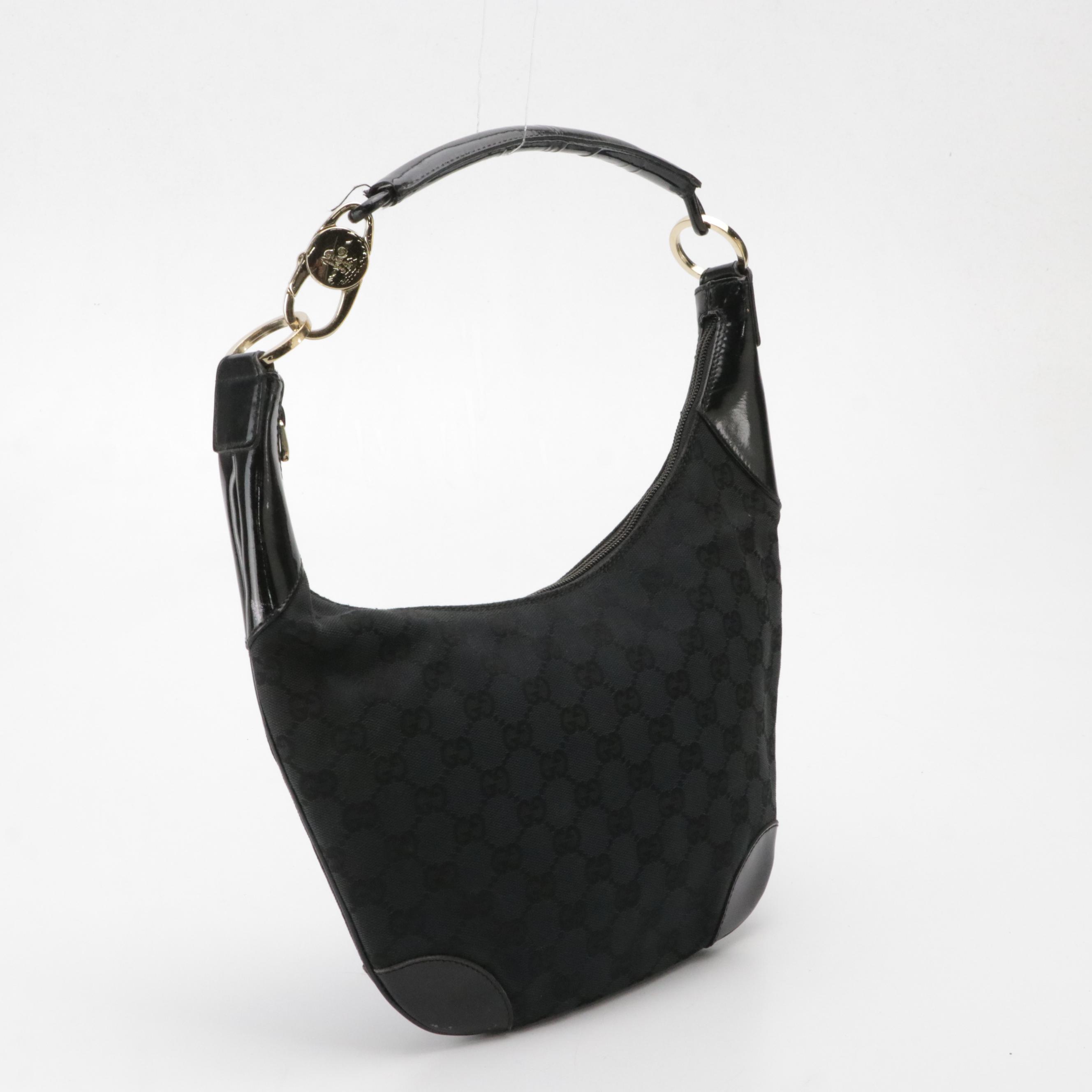 Gucci Black GG Jacquard Canvas and Patent Leather Shoulder Bag