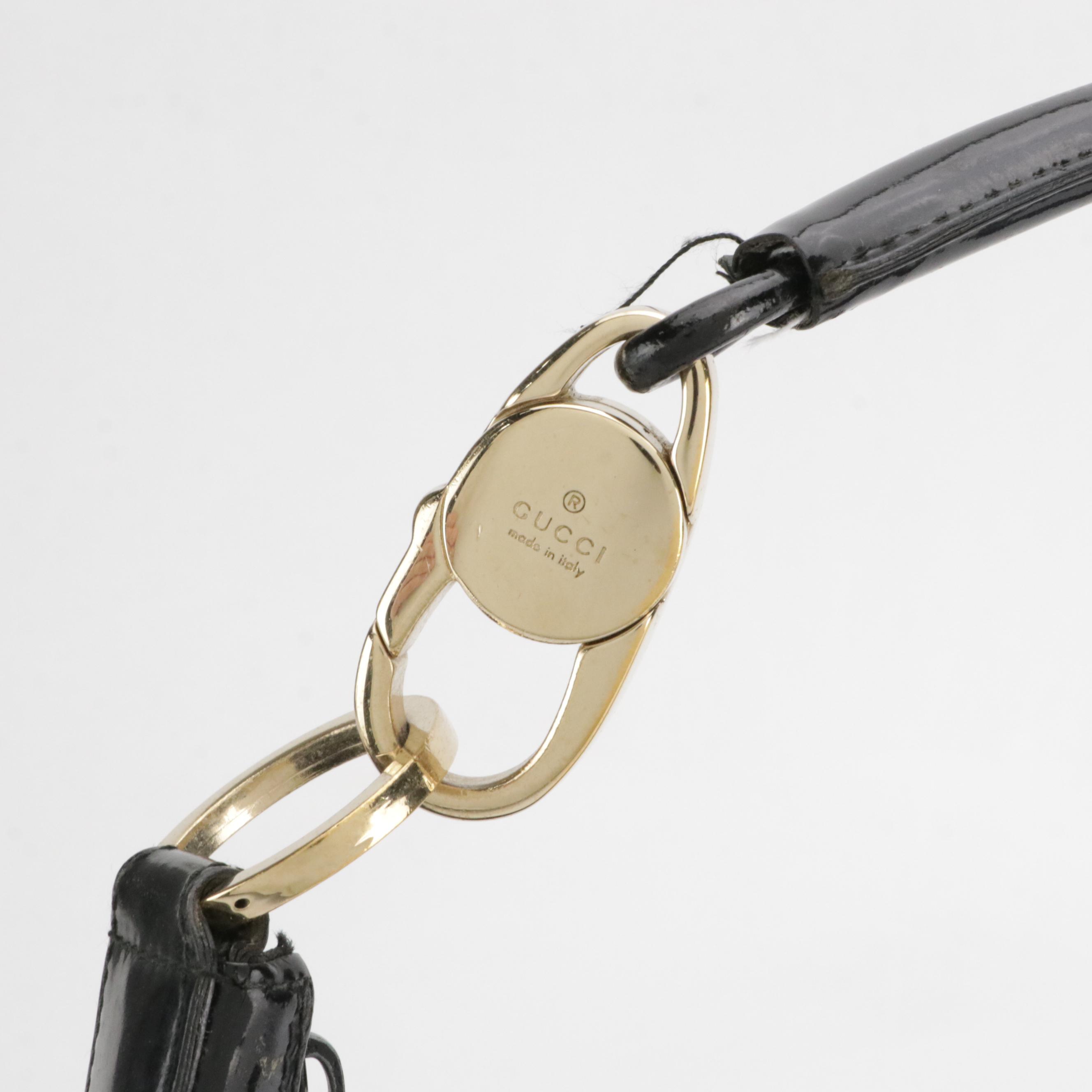 Gucci Black GG Jacquard Canvas and Patent Leather Shoulder Bag