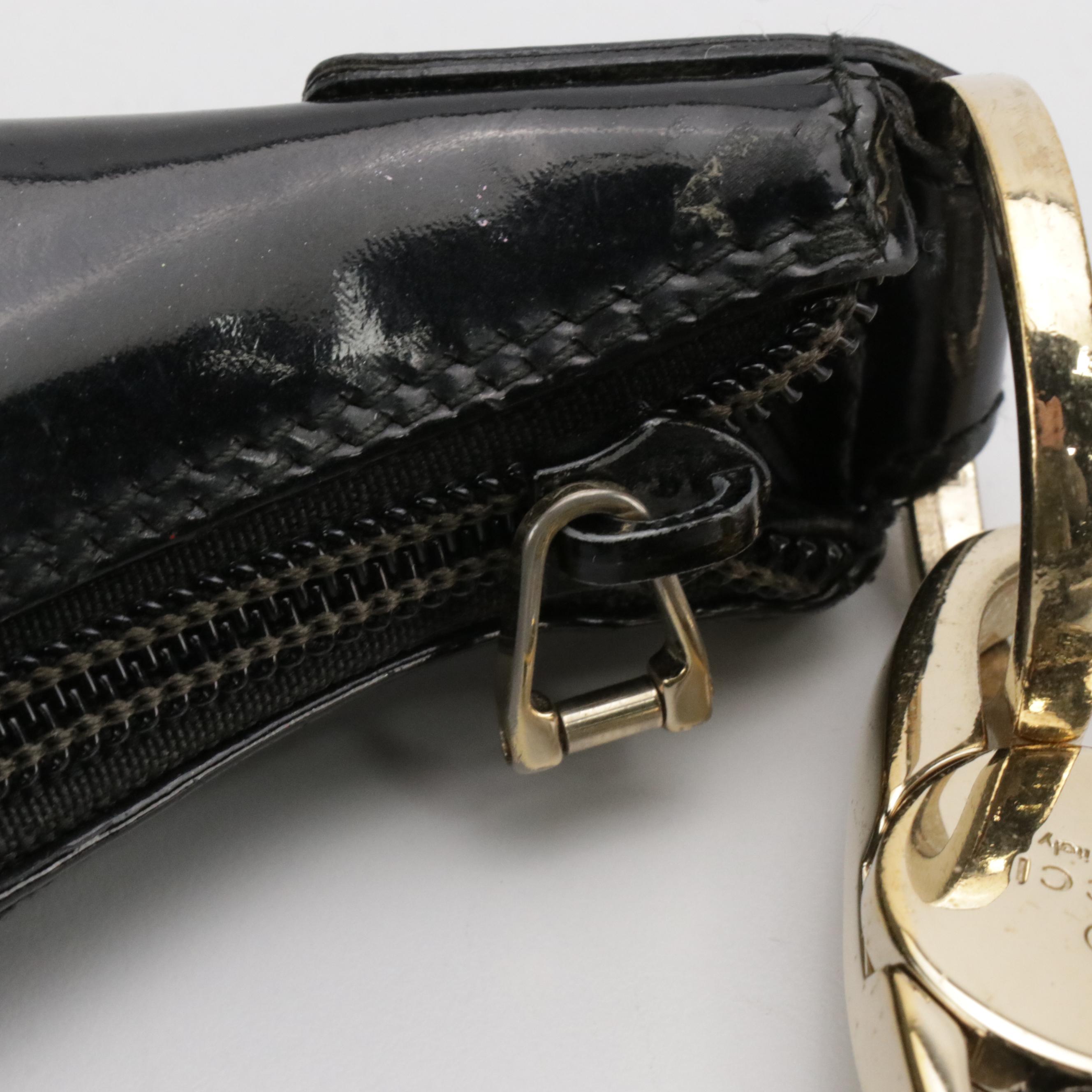 Gucci Black GG Jacquard Canvas and Patent Leather Shoulder Bag