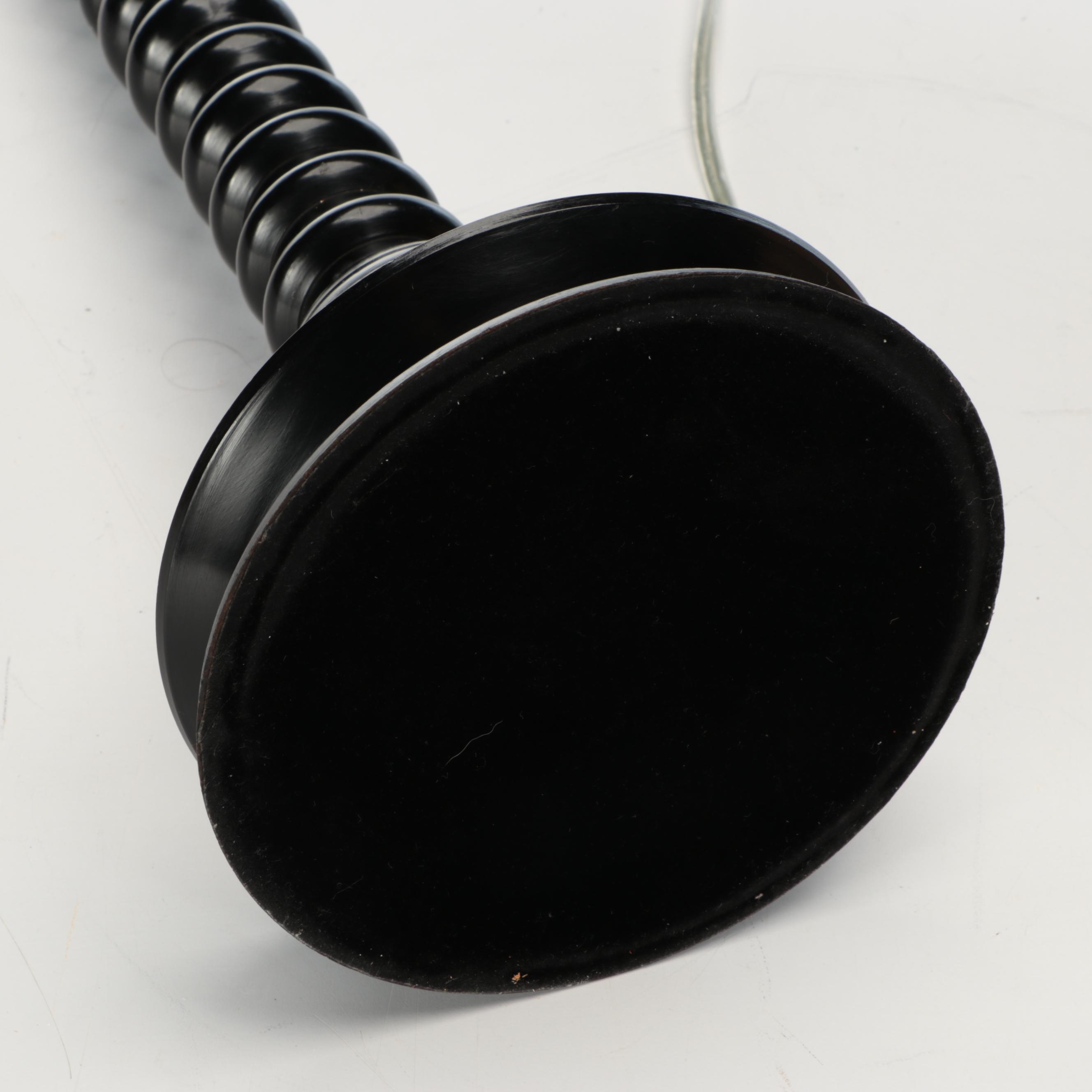 Black Ribbed Metal Table Lamp with Burlap Shade