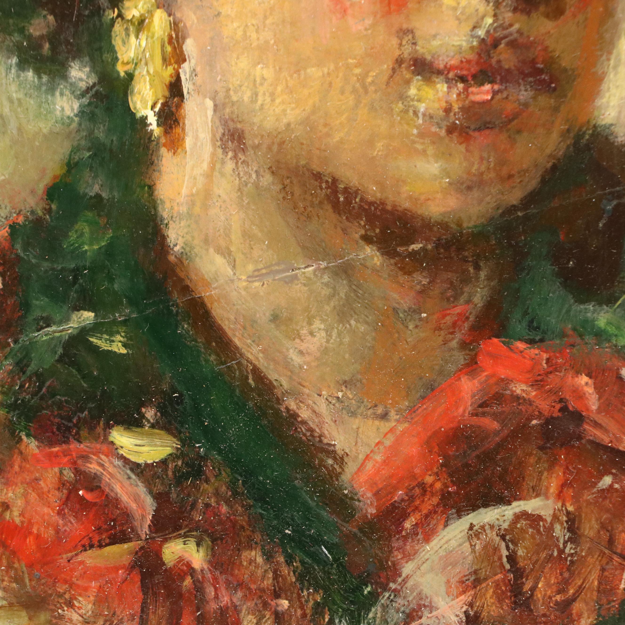Portrait Oil on Board Painting of Young Woman, 20th Century
