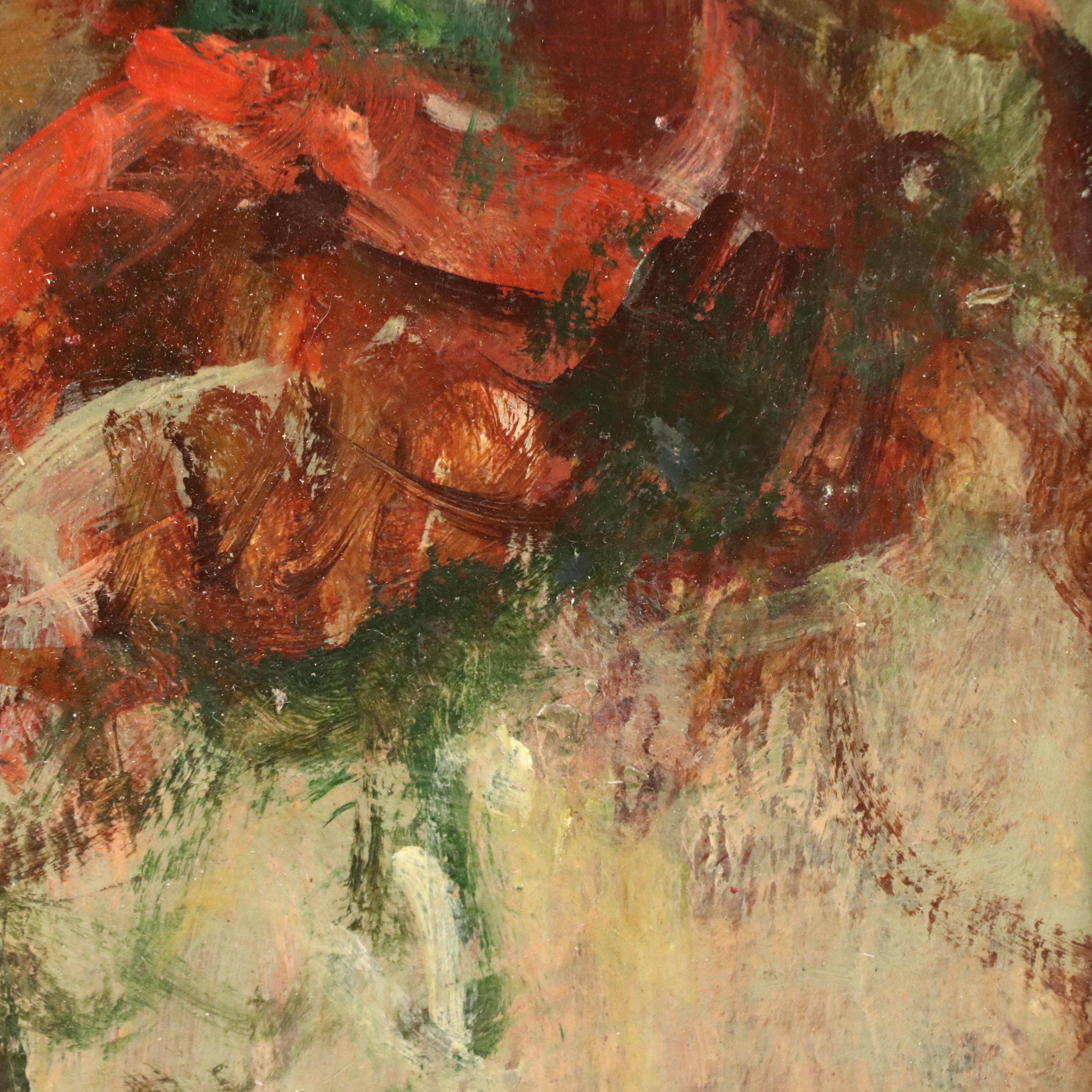 Portrait Oil on Board Painting of Young Woman, 20th Century