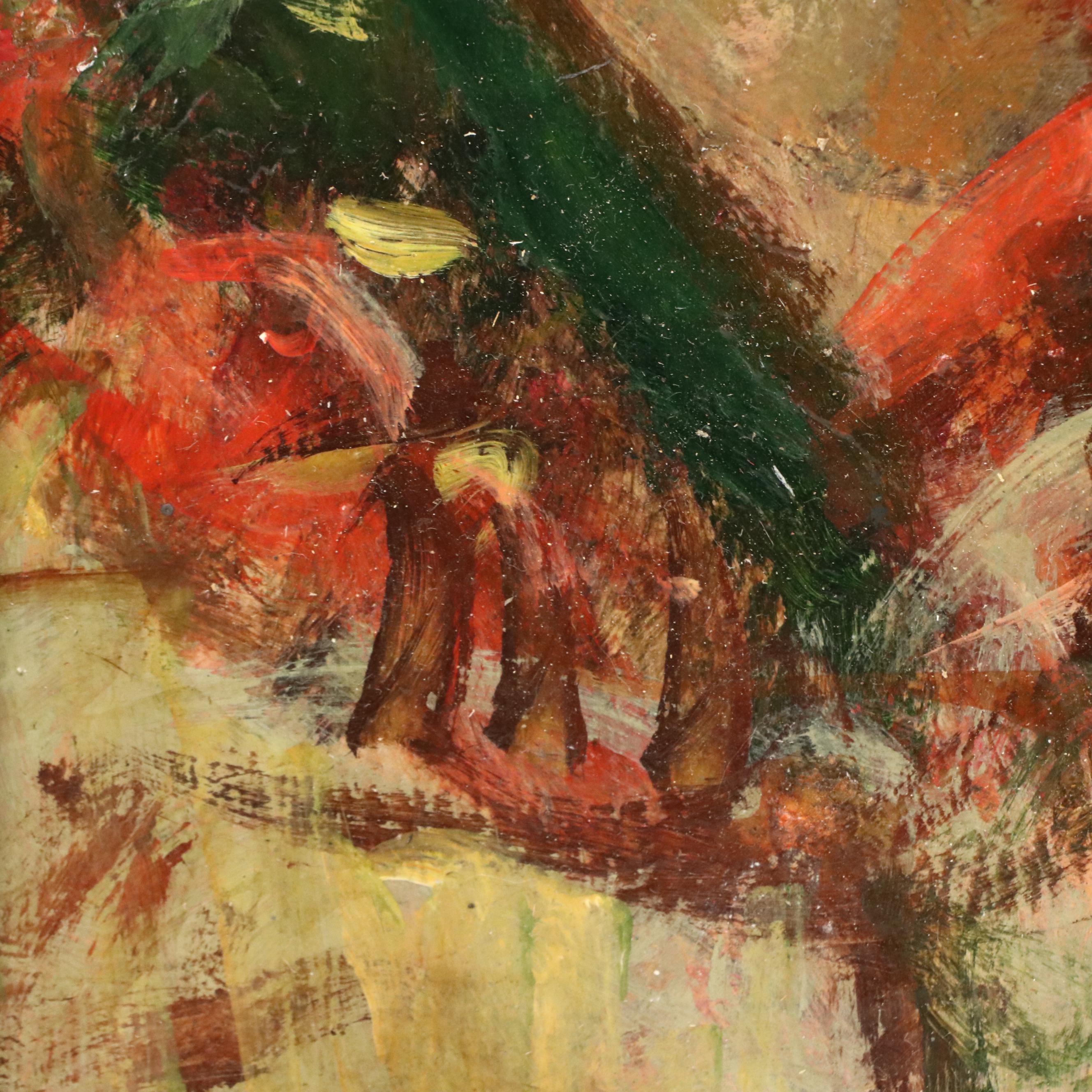 Portrait Oil on Board Painting of Young Woman, 20th Century