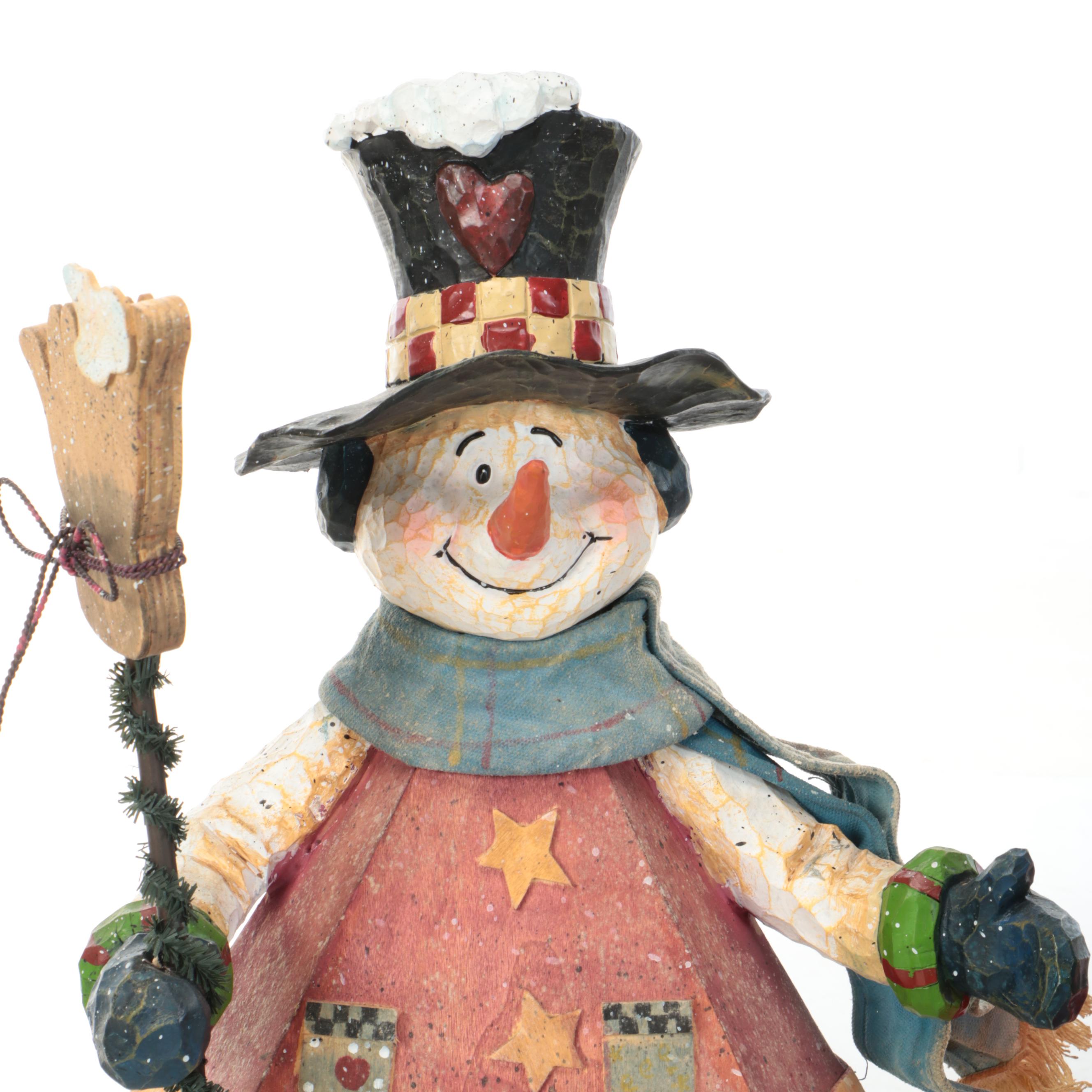 Grandeur Noel Wood Santa with Other Rustic Style Wood Snowman