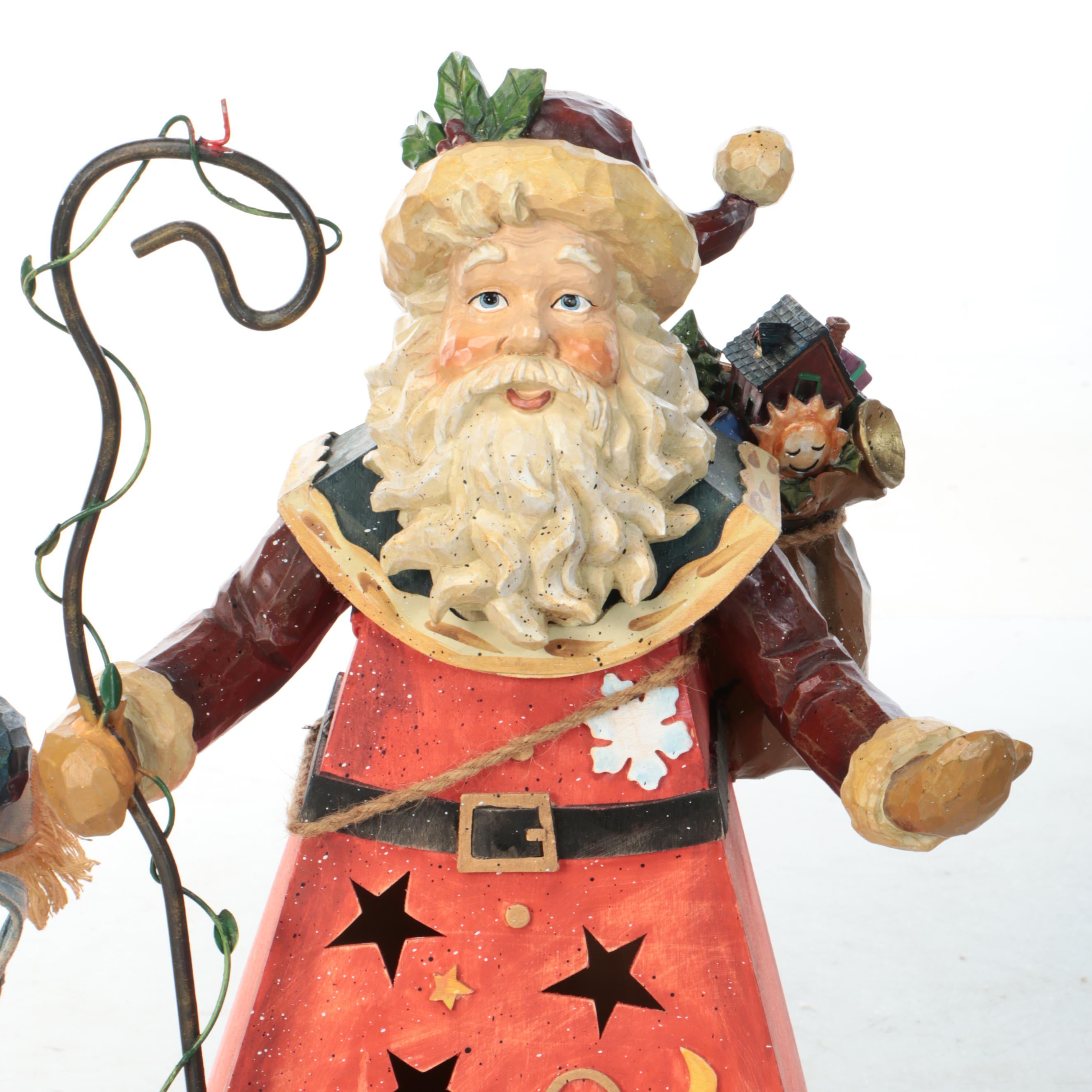 Grandeur Noel Wood Santa with Other Rustic Style Wood Snowman