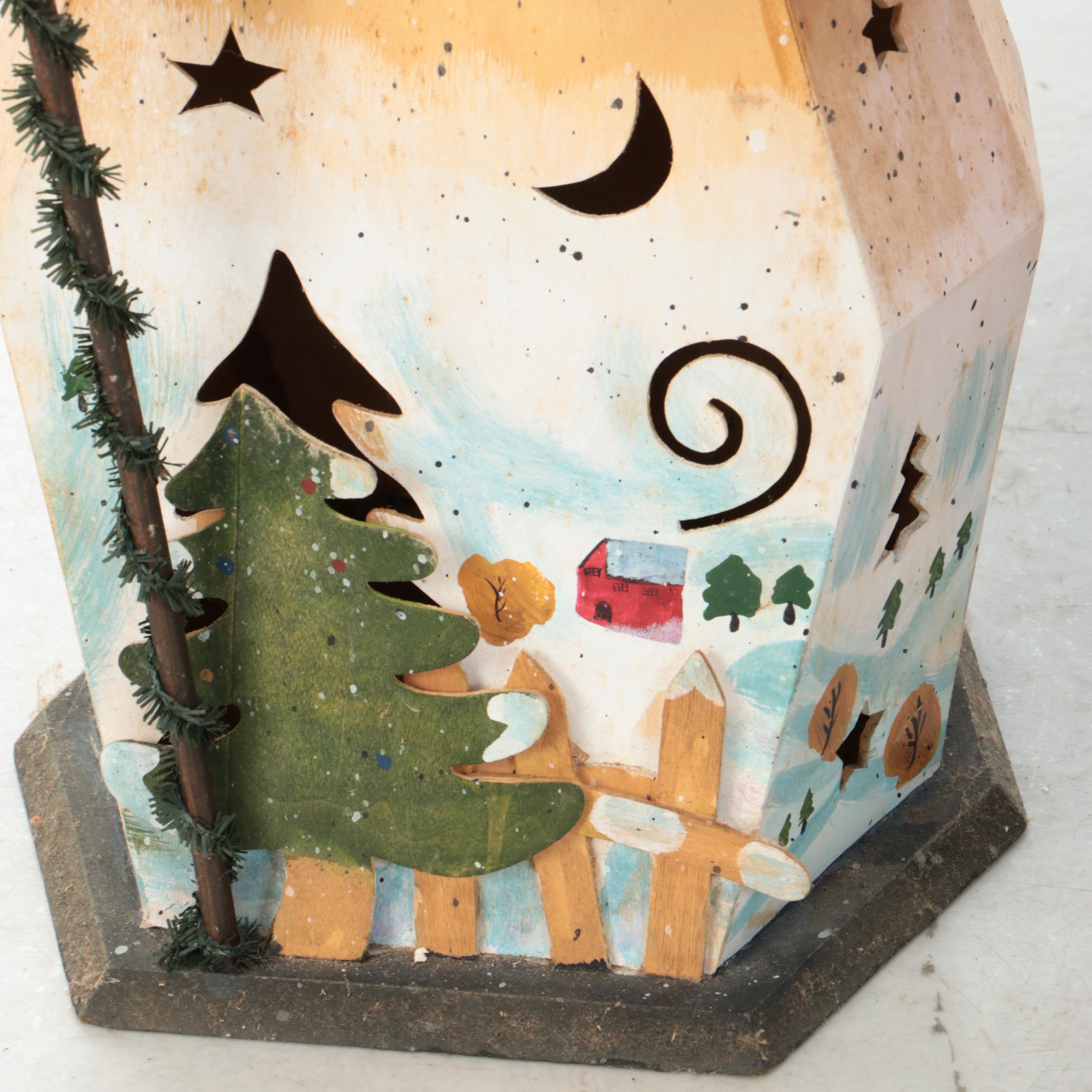 Grandeur Noel Wood Santa with Other Rustic Style Wood Snowman