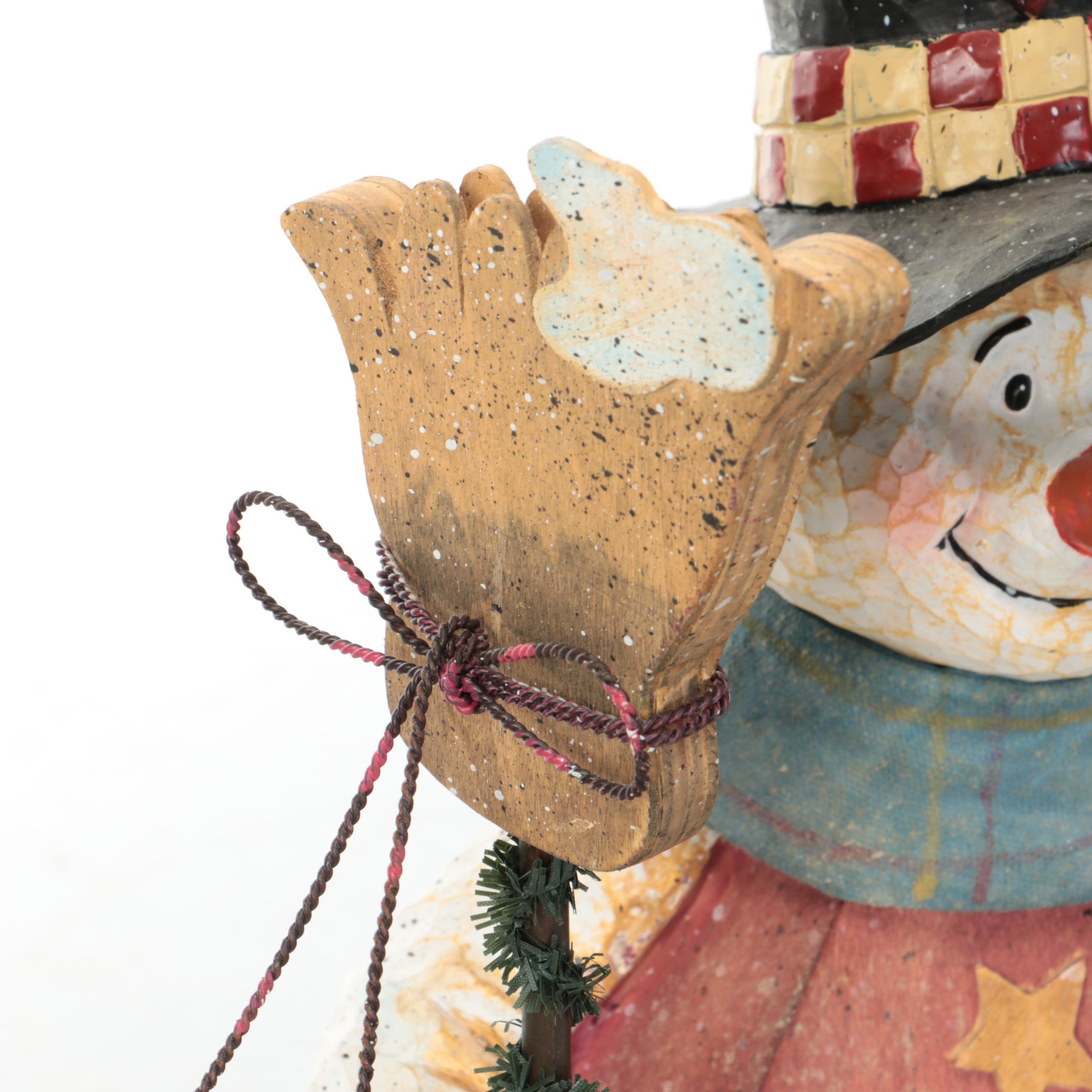 Grandeur Noel Wood Santa with Other Rustic Style Wood Snowman