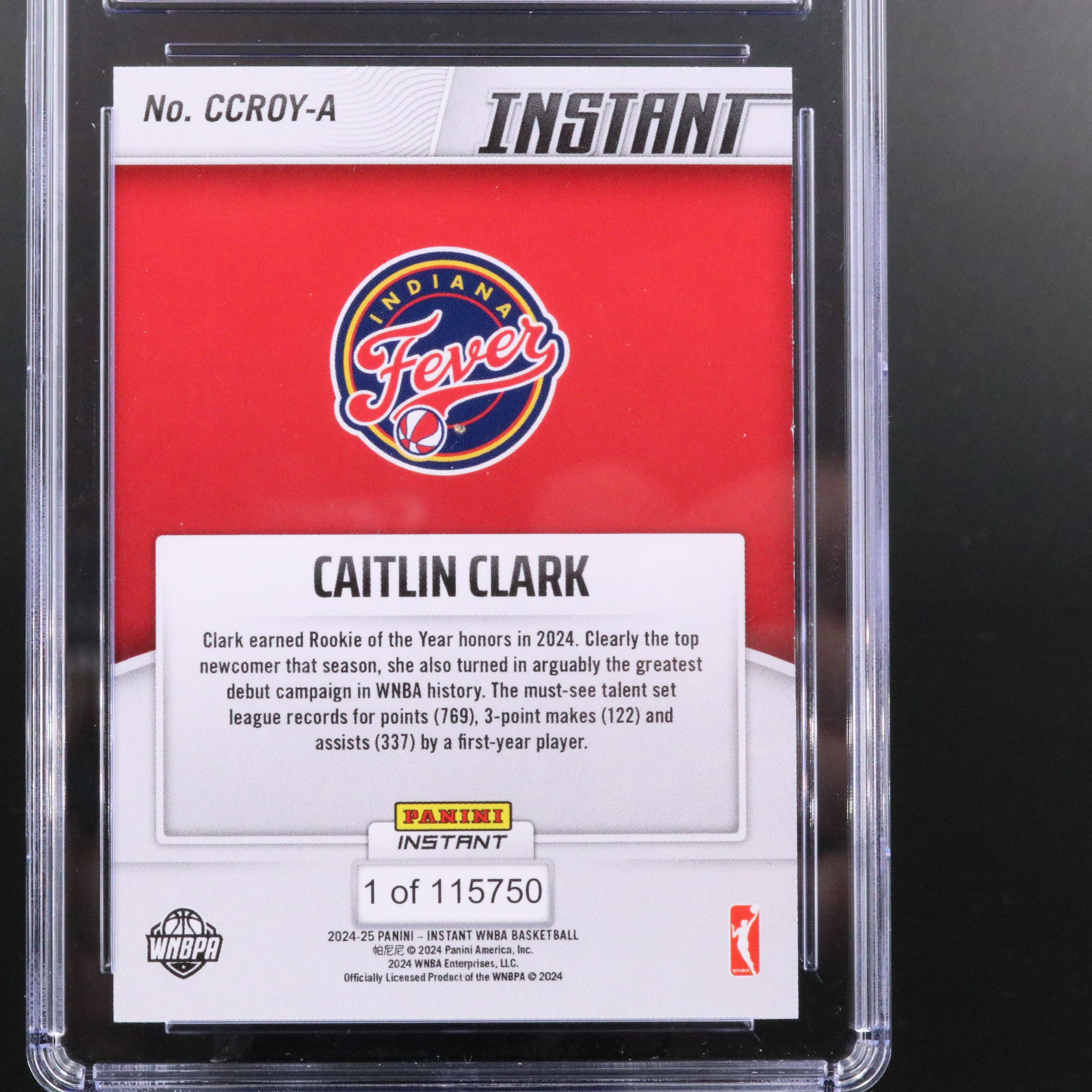 2024-25 Panini Instant Caitlin Clark Rookie of the Year Card Graded CGC 10