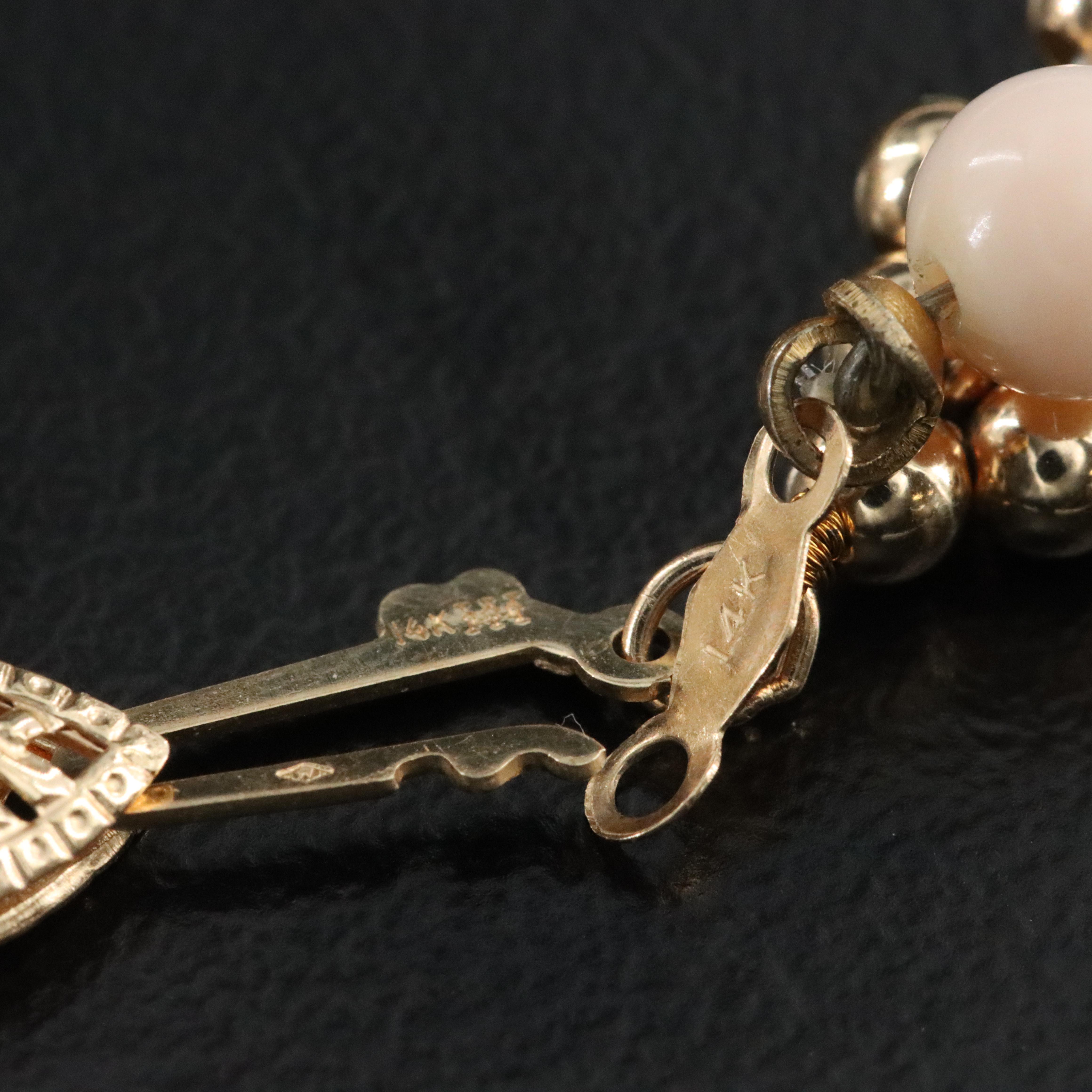 14K Coral, Pearl and Chalcedony Bracelet Trio