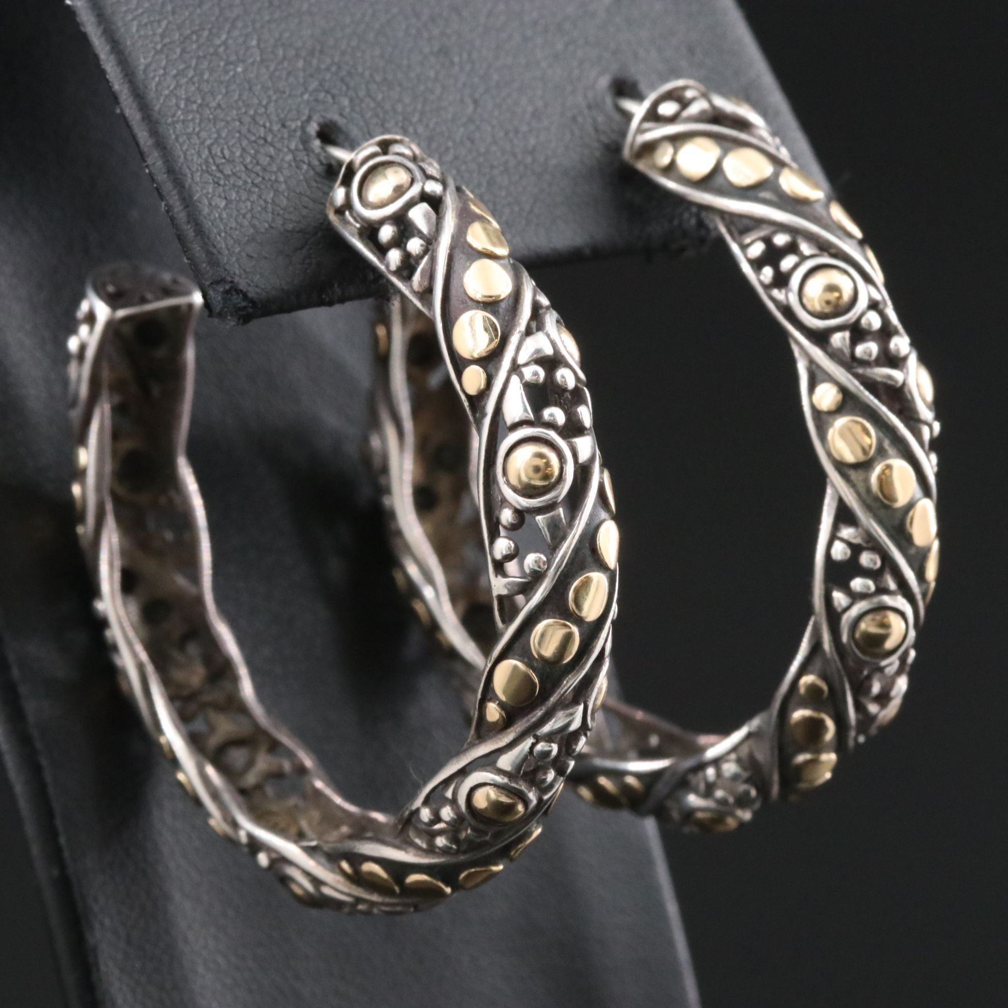 John Hardy Jaisalmer Dot & Dot Sterling and 18K Twist Hoop Earrings
