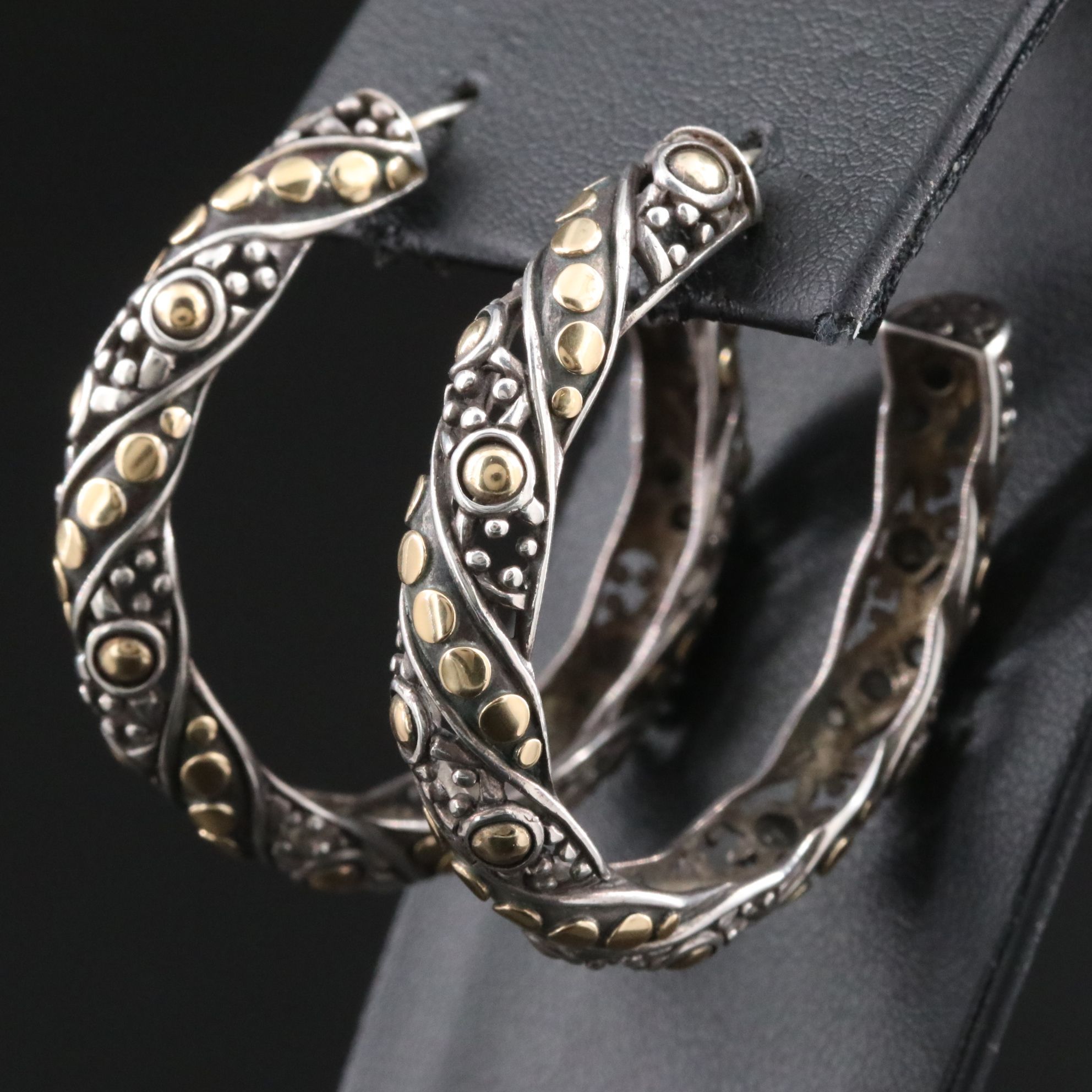 John Hardy Jaisalmer Dot & Dot Sterling and 18K Twist Hoop Earrings