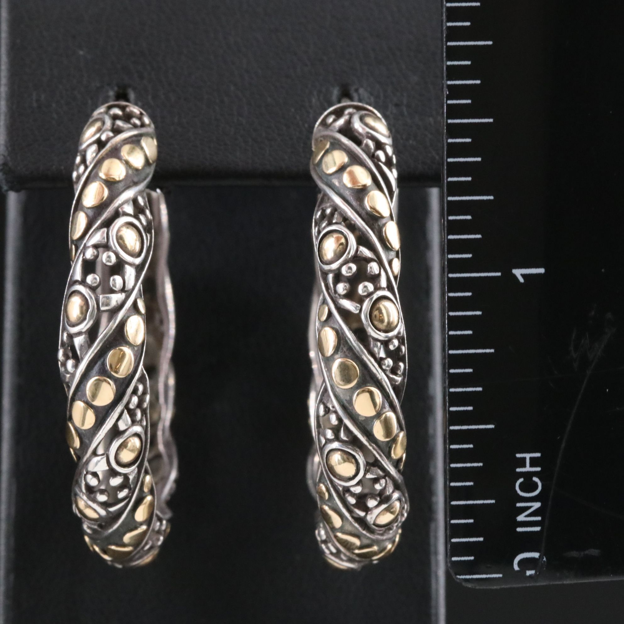 John Hardy Jaisalmer Dot & Dot Sterling and 18K Twist Hoop Earrings