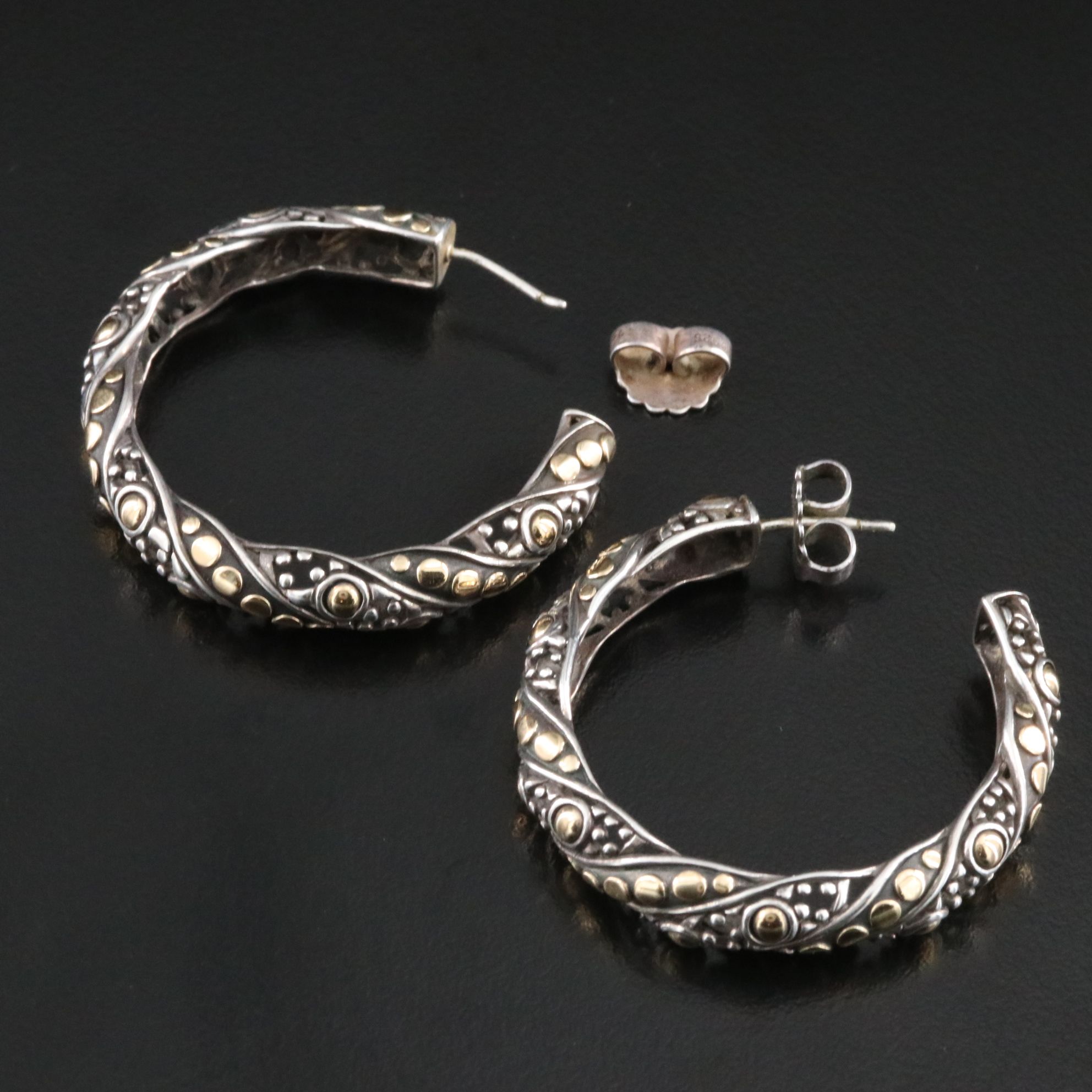 John Hardy Jaisalmer Dot & Dot Sterling and 18K Twist Hoop Earrings