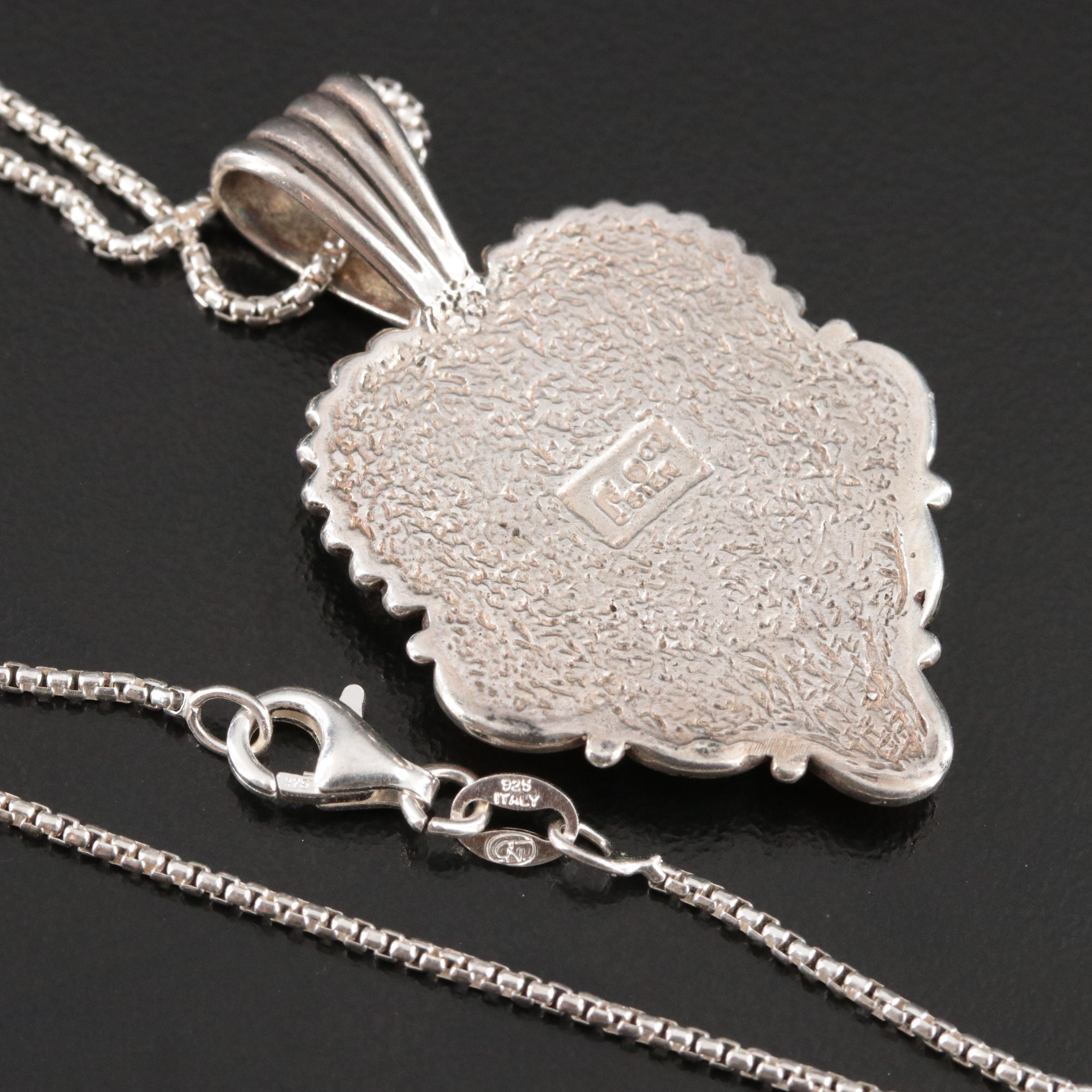 Southwestern Carol Felley Sterling Turquoise and Coral Heart Pendant Necklace