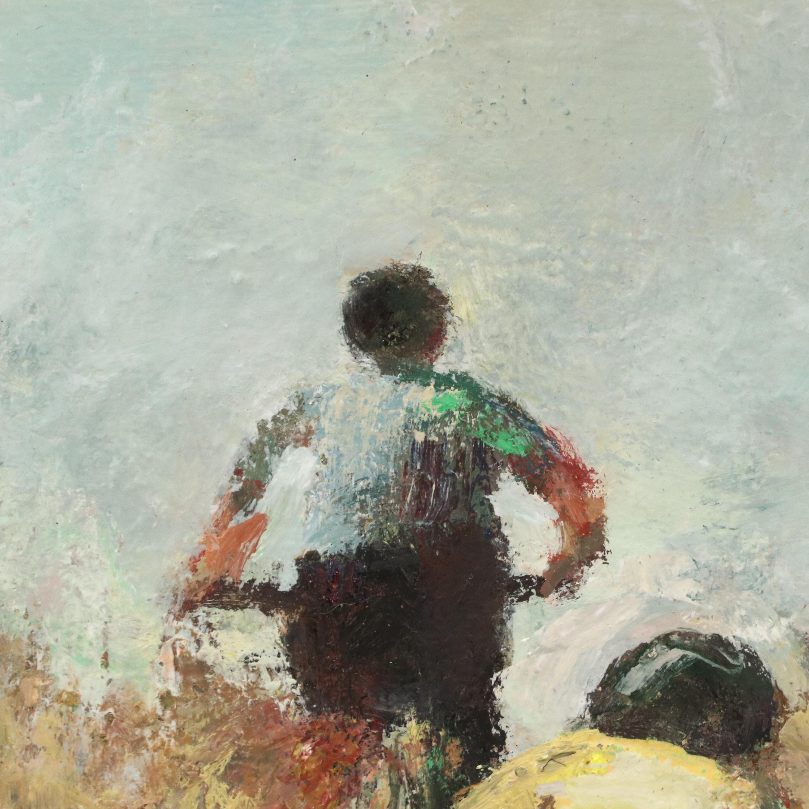 Kevin A. Kasik Oil Painting "Trail Biker Persuit!," 2025