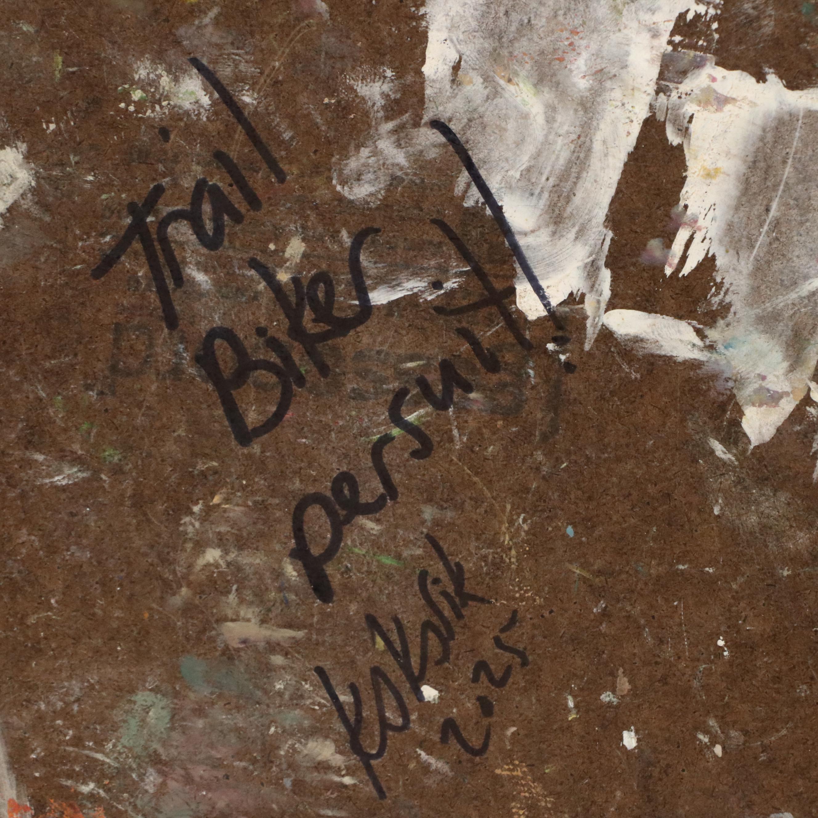 Kevin A. Kasik Oil Painting "Trail Biker Persuit!," 2025