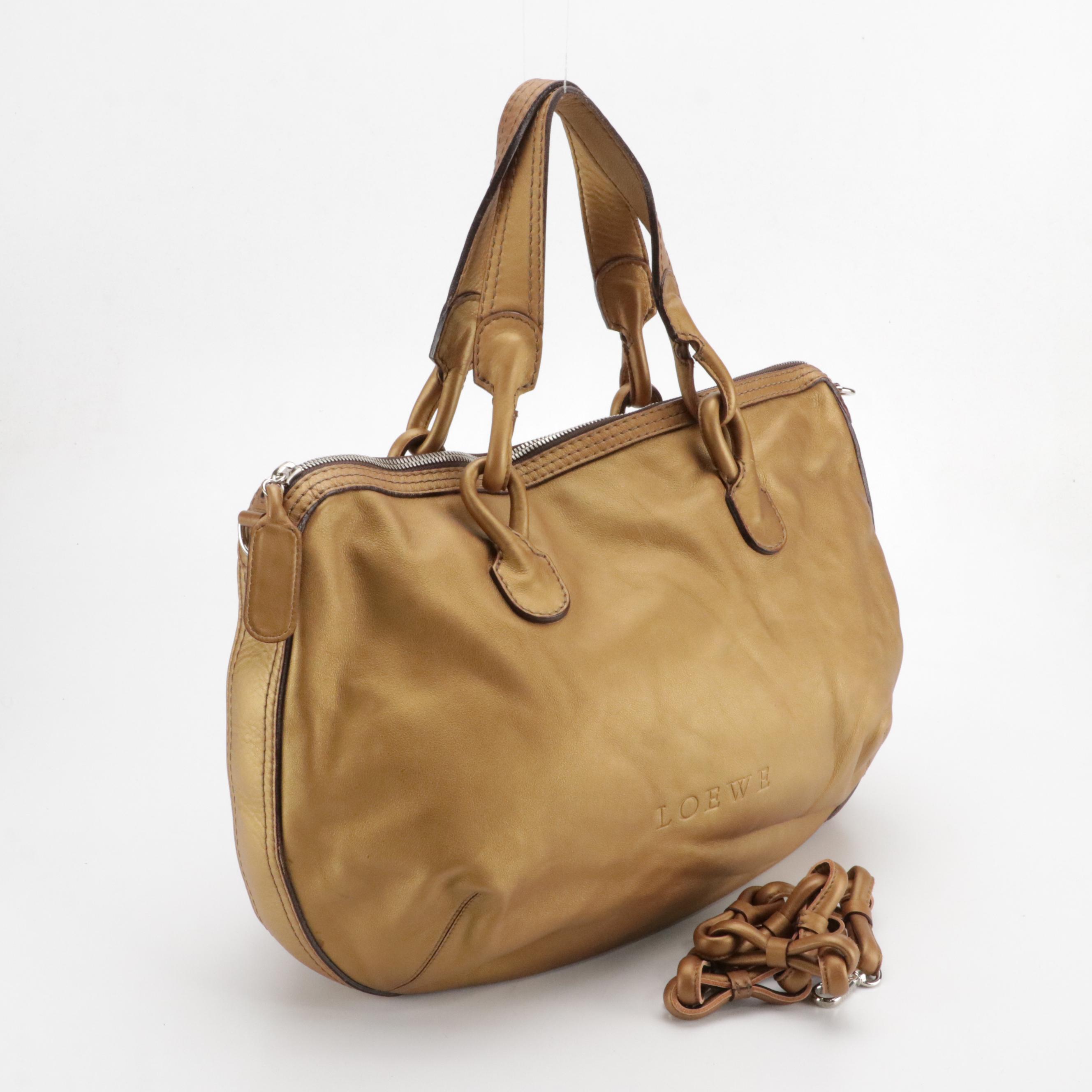 Loewe Large Fiesta Two-Way Bag in Golden Metallic Calfskin Leather
