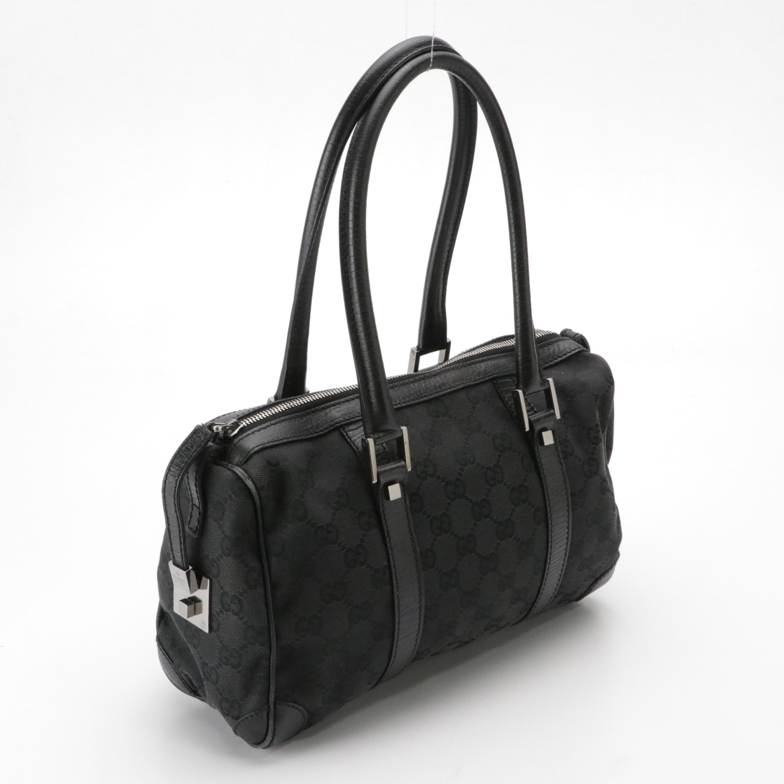 Gucci Black GG Jacquard Canvas and Leather Zip-Lock Tote