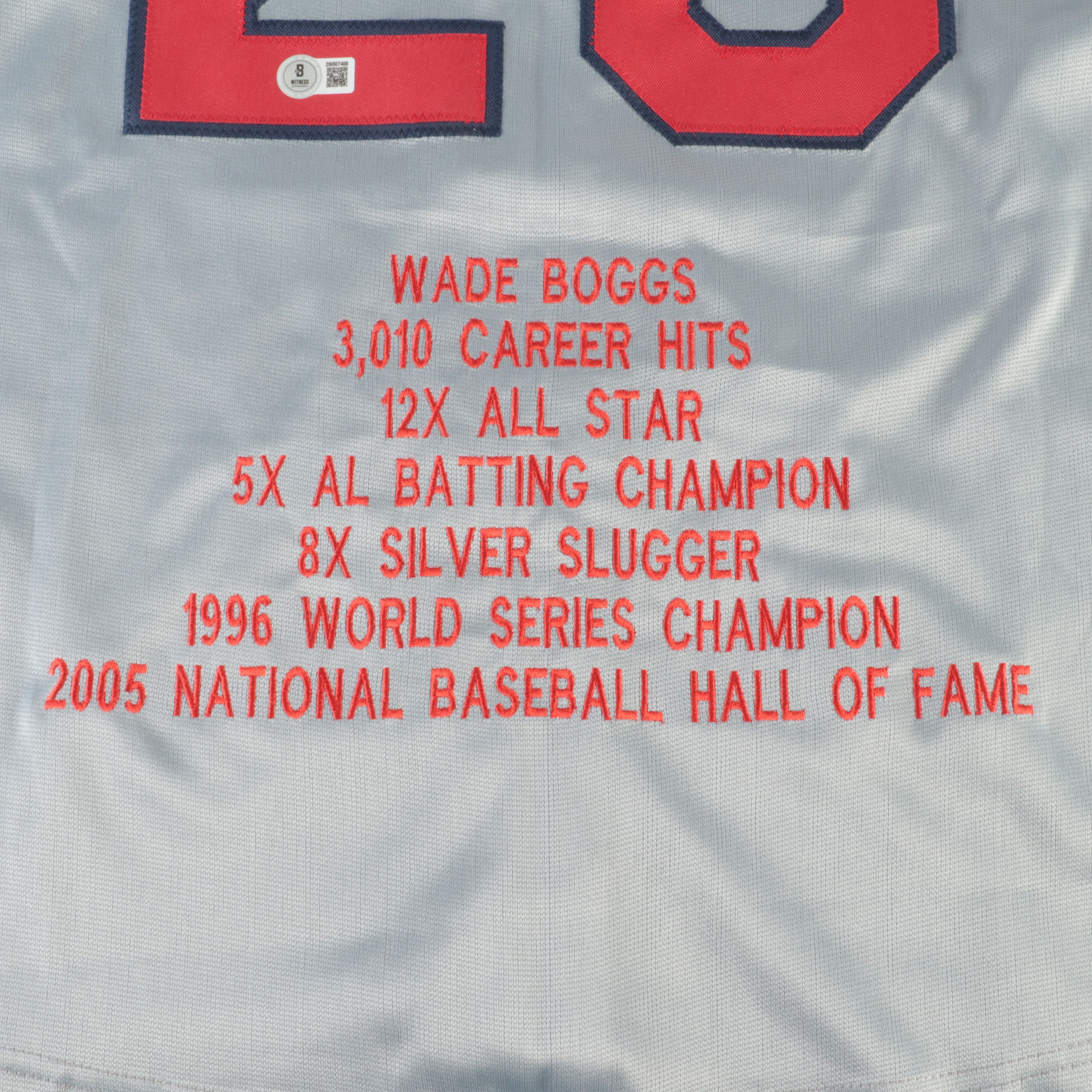 Wade Boggs Signed Boston Red Sox Baseball Jersey, Beckett