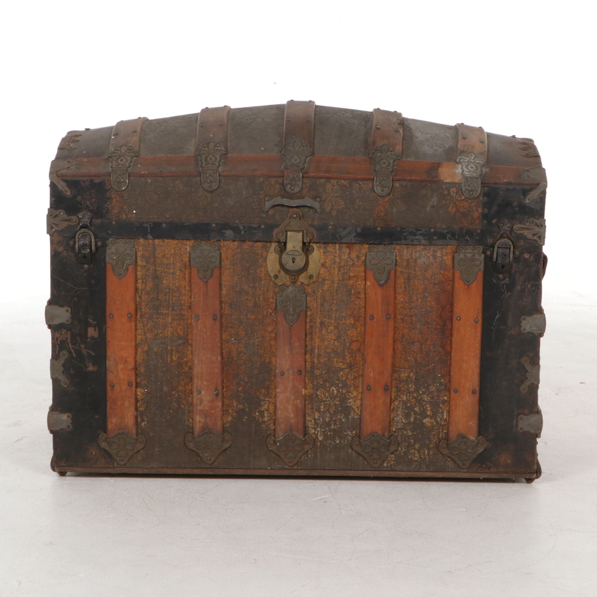 Eagle Lock Metal Clad Dome Top Steamer Trunk, Late 19th Century