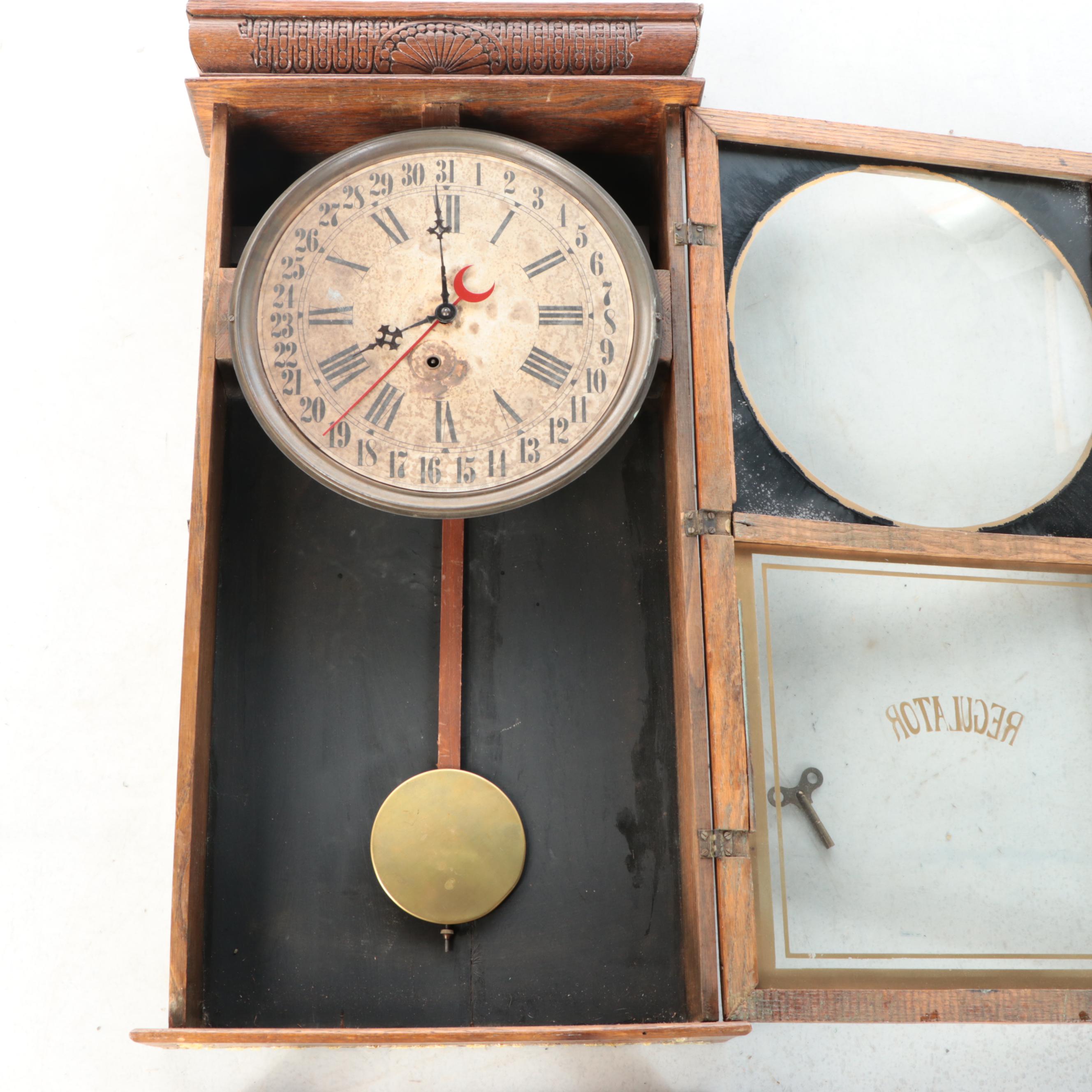American Regulator Wood Wall Clock, Early 20th Century