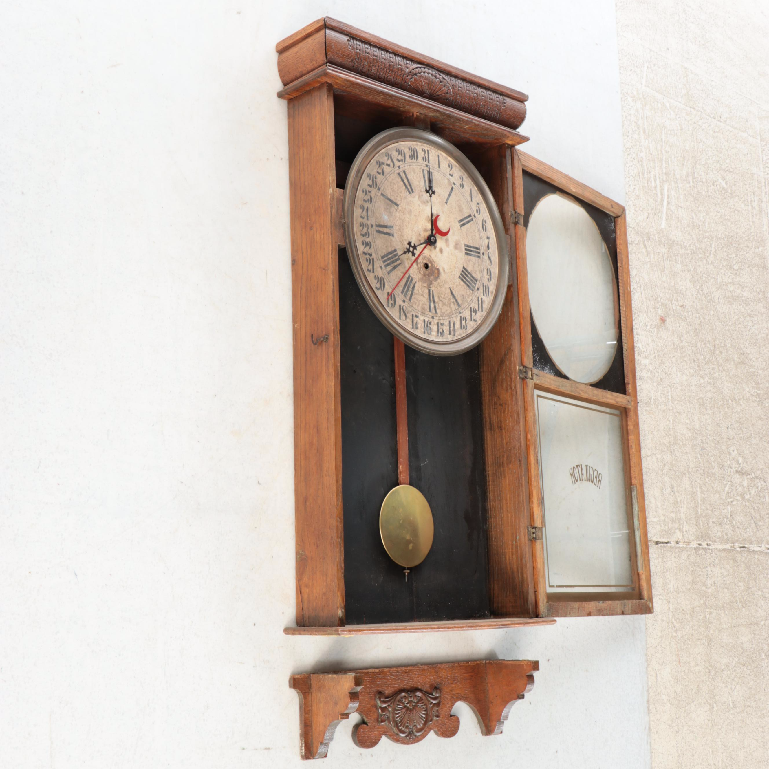 American Regulator Wood Wall Clock, Early 20th Century
