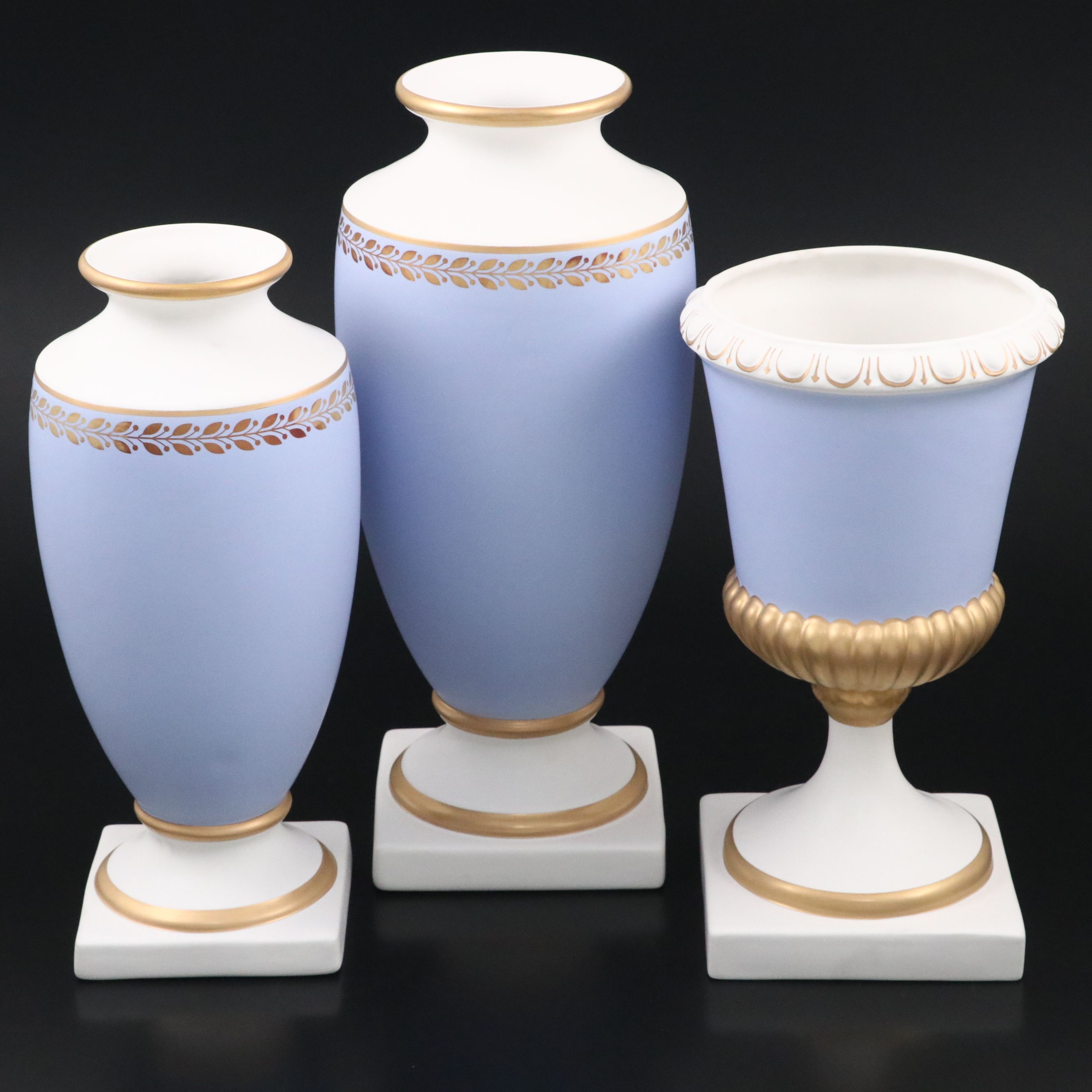 Ahura Italian Neoclassical Style Gilt Ceramic Urn and Footed Jars