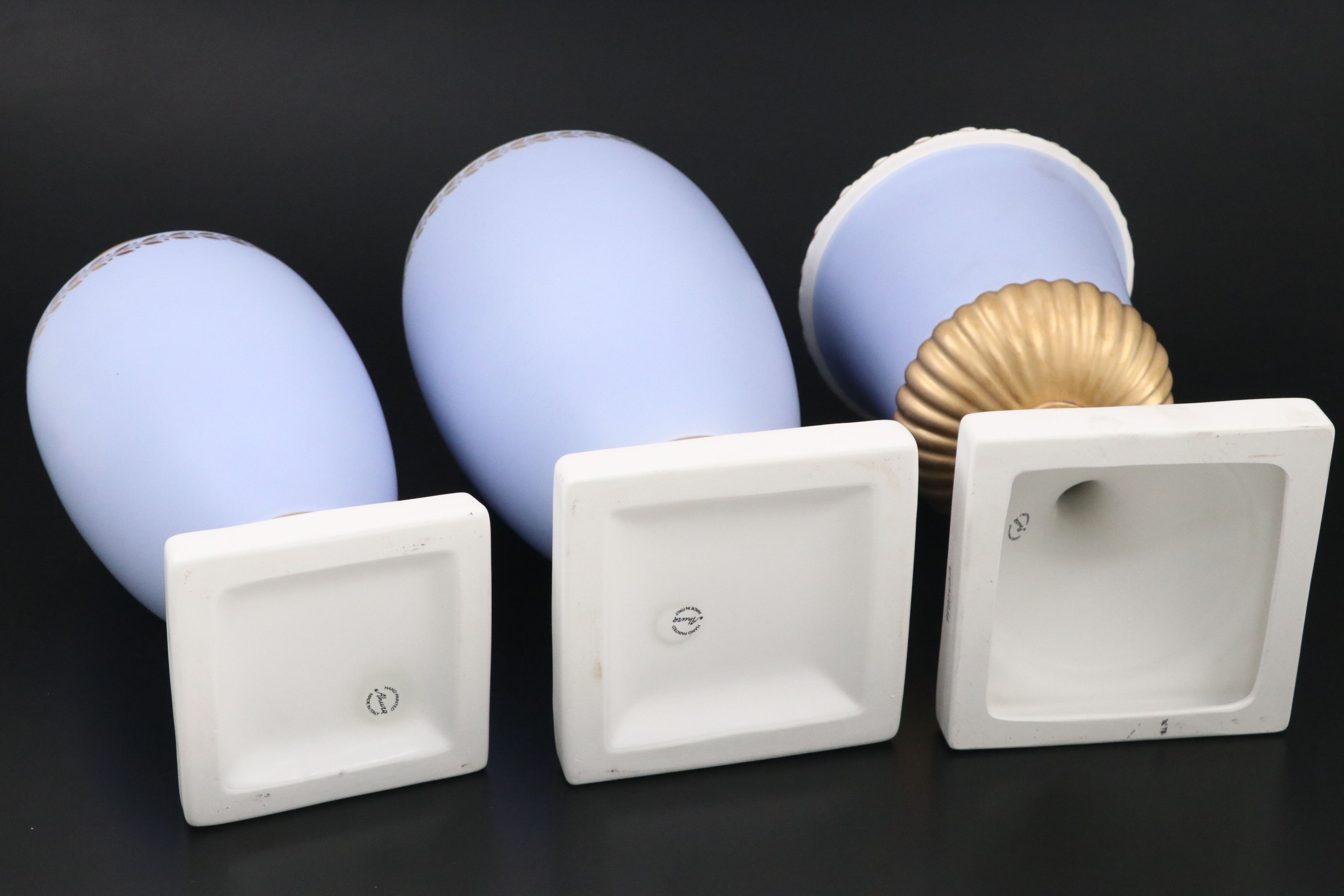 Ahura Italian Neoclassical Style Gilt Ceramic Urn and Footed Jars