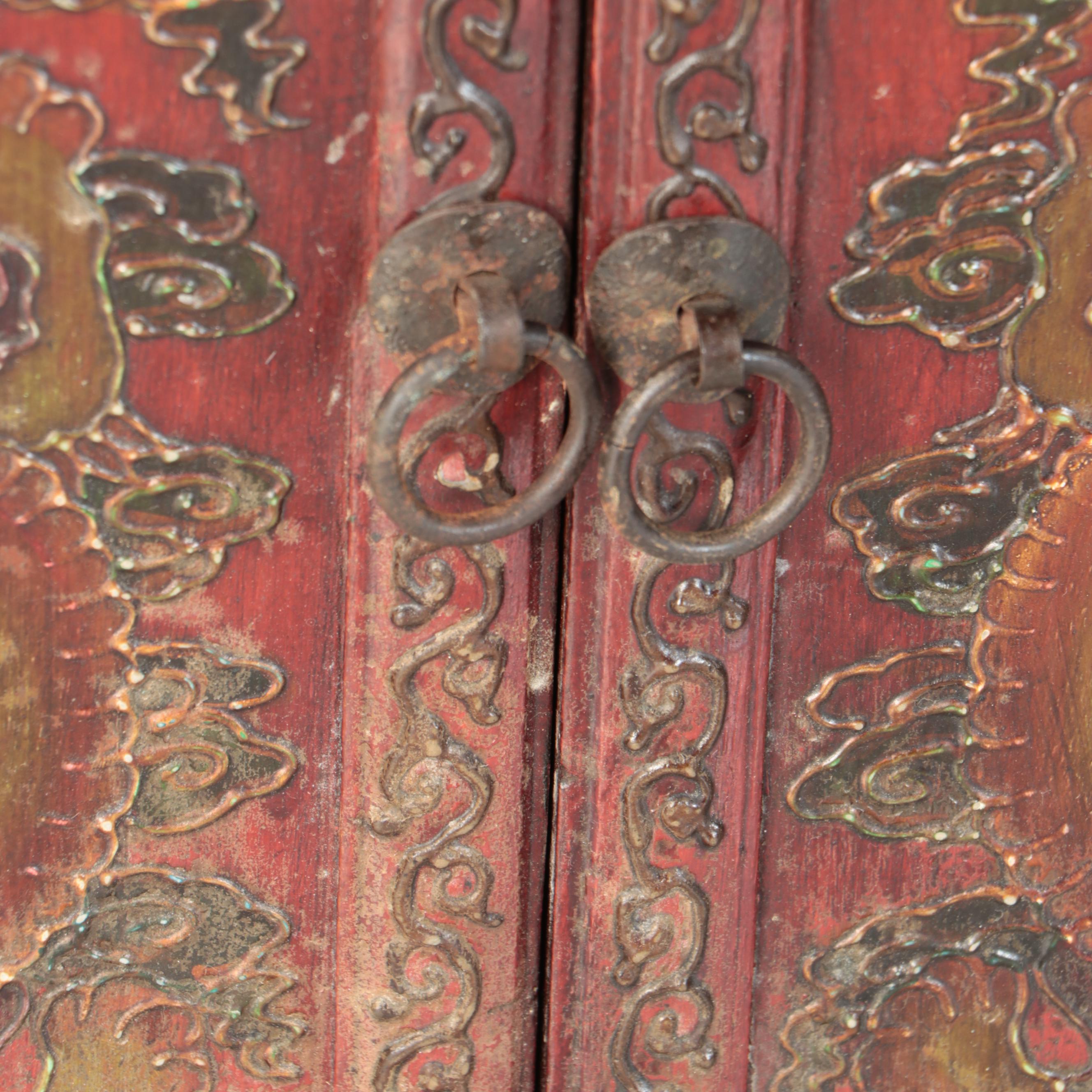 Chinese Wood Cabinet with Dragon Motif Doors