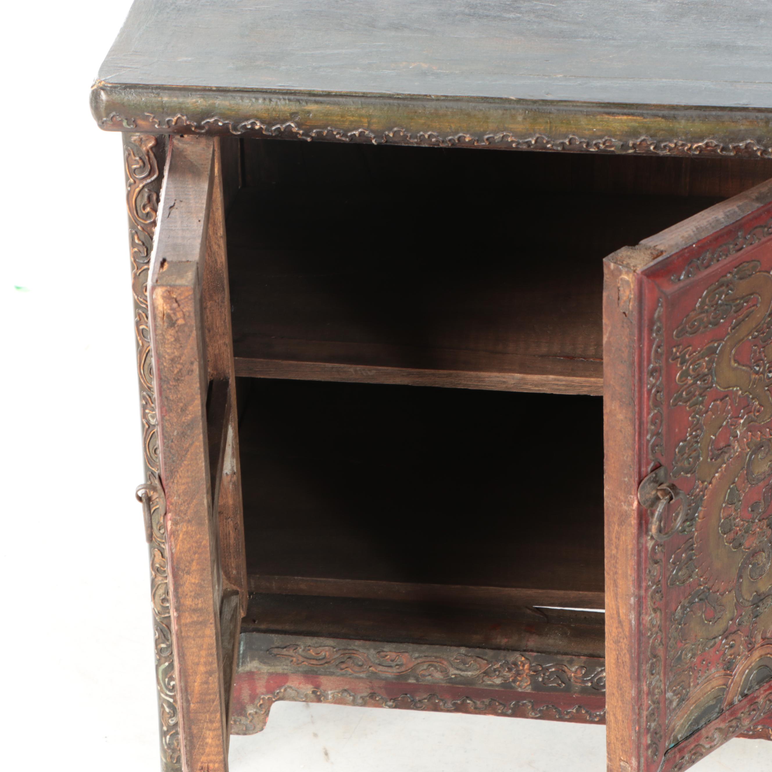 Chinese Wood Cabinet with Dragon Motif Doors