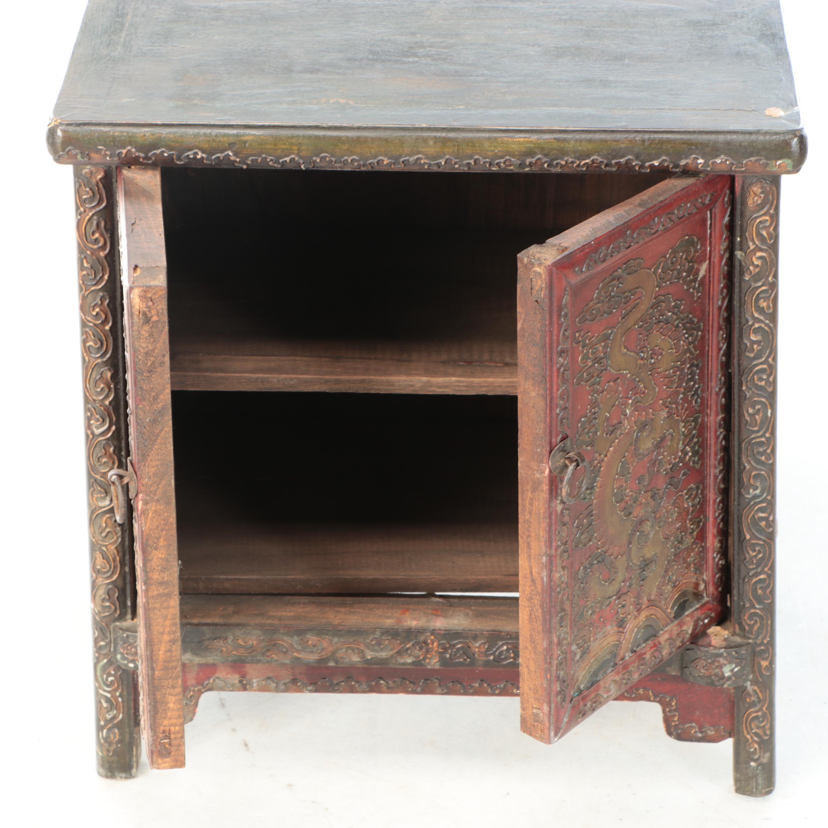 Chinese Wood Cabinet with Dragon Motif Doors