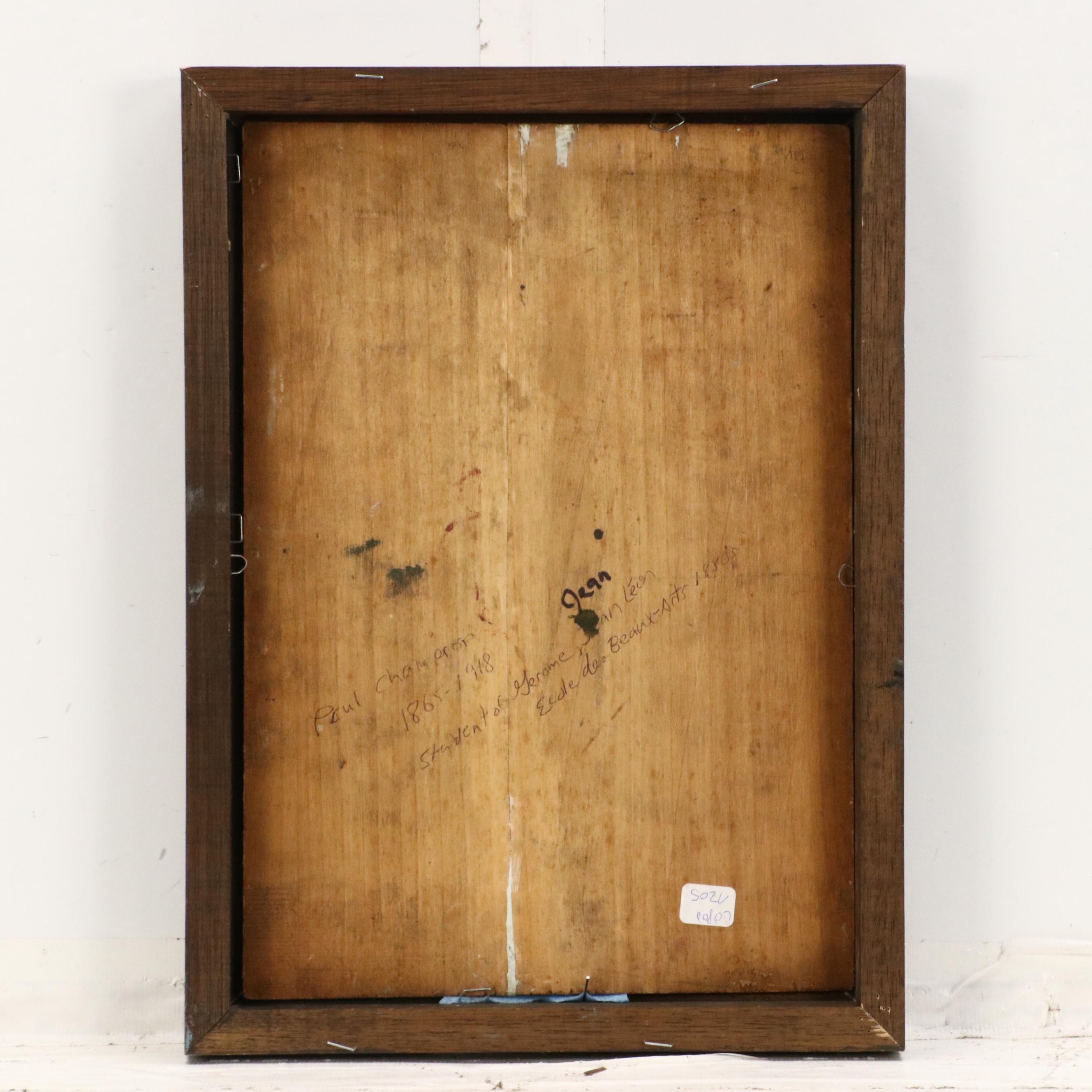 Paul Chameron Oil Painting of Woman Feeding Chickens in Forest