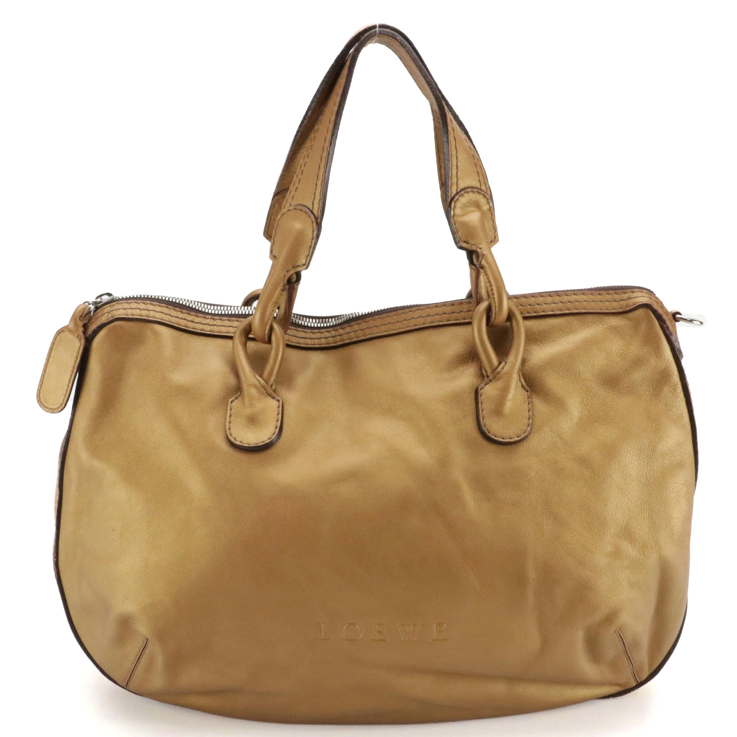 Loewe Large Fiesta Two-Way Bag in Golden Metallic Calfskin Leather