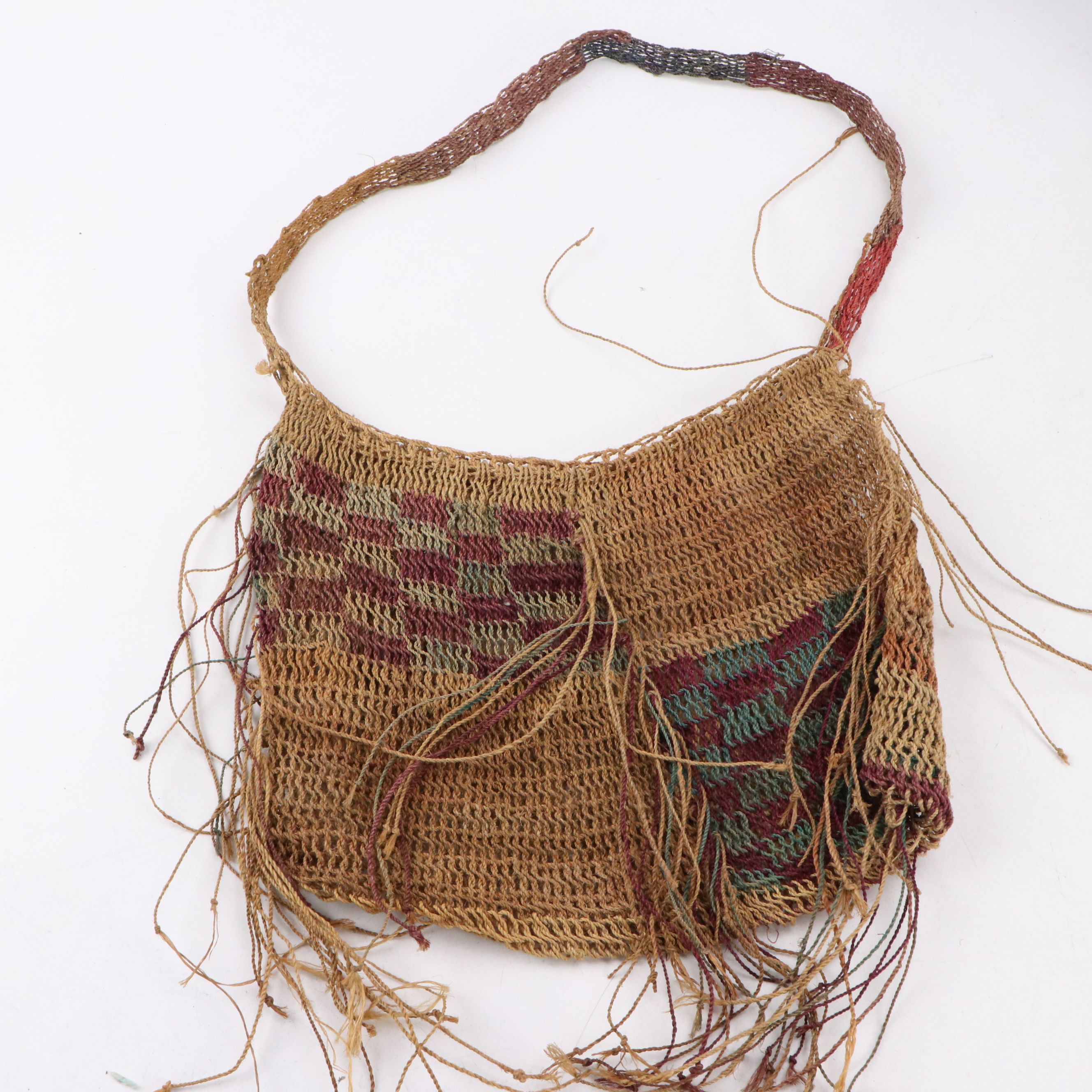 PNG Lower Sepik Carved Masks with Woven Bags and Carved Male Figure