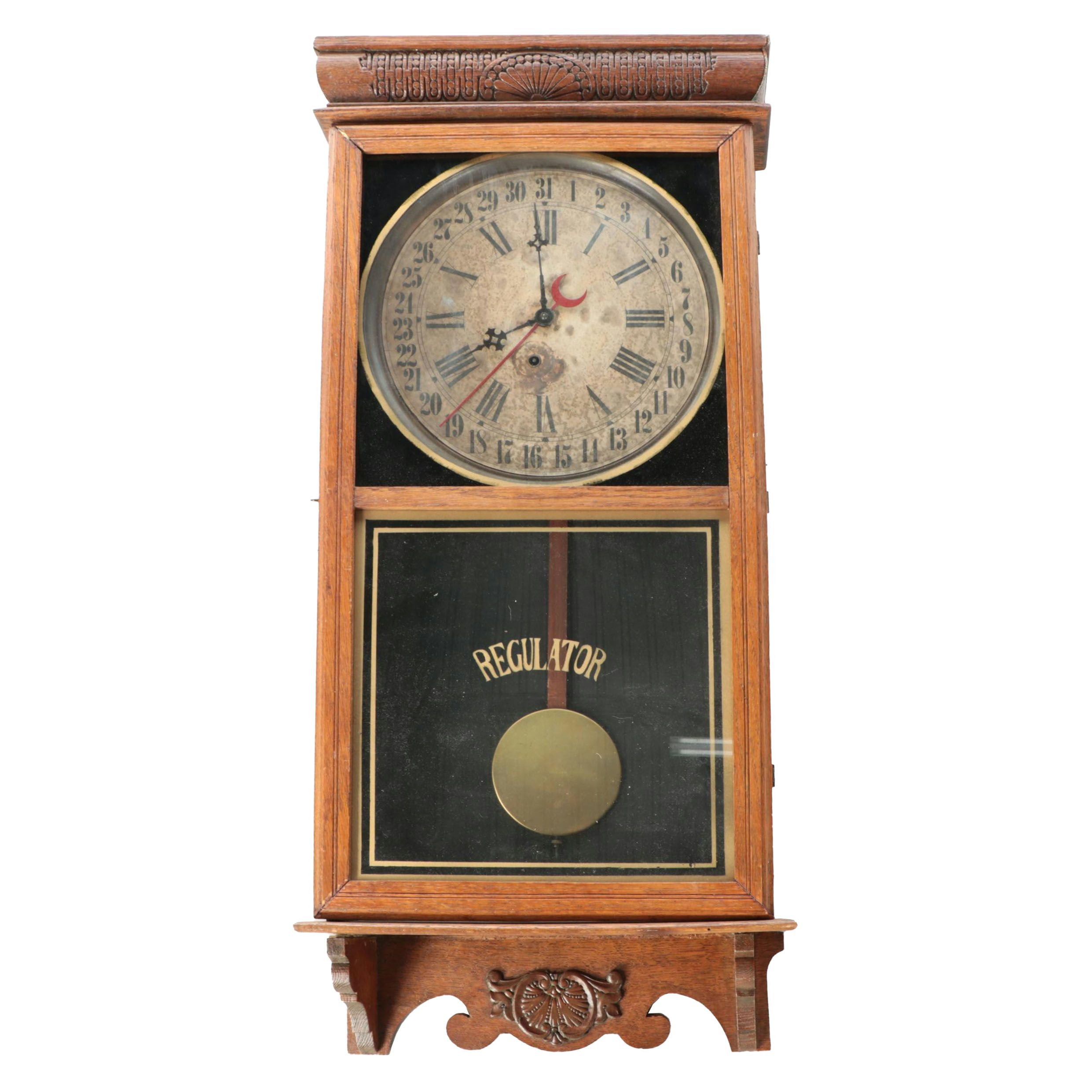 American Regulator Wood Wall Clock, Early 20th Century